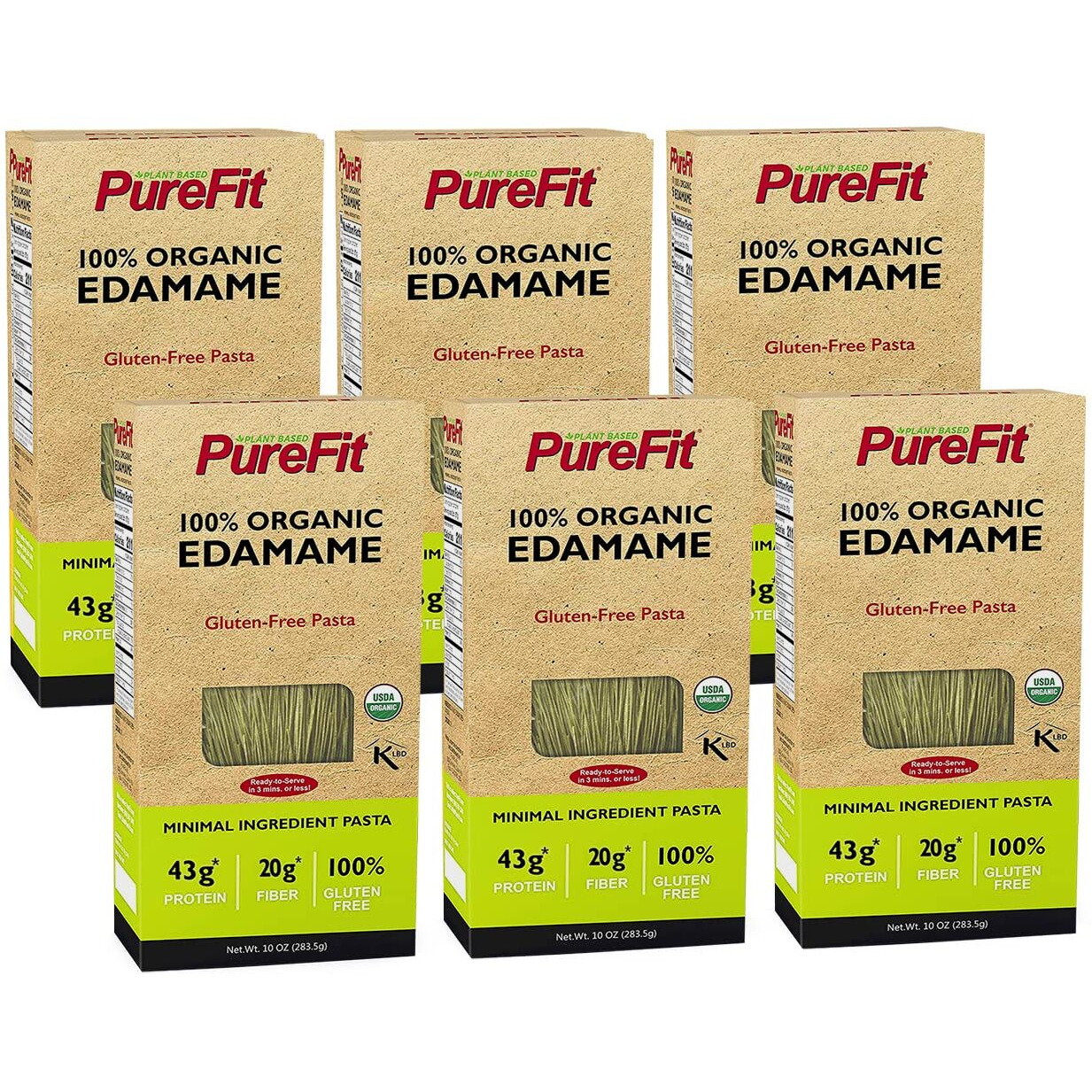 Purefit - Organic Edamame Spaghetti Pasta (60 Oz/30 Servings) - Low Carb Keto Pasta, High Protein, Gluten-Free, Vegan, Non-Gmo, Kosher, Plant-Based Bean Noodles - 6 Pack