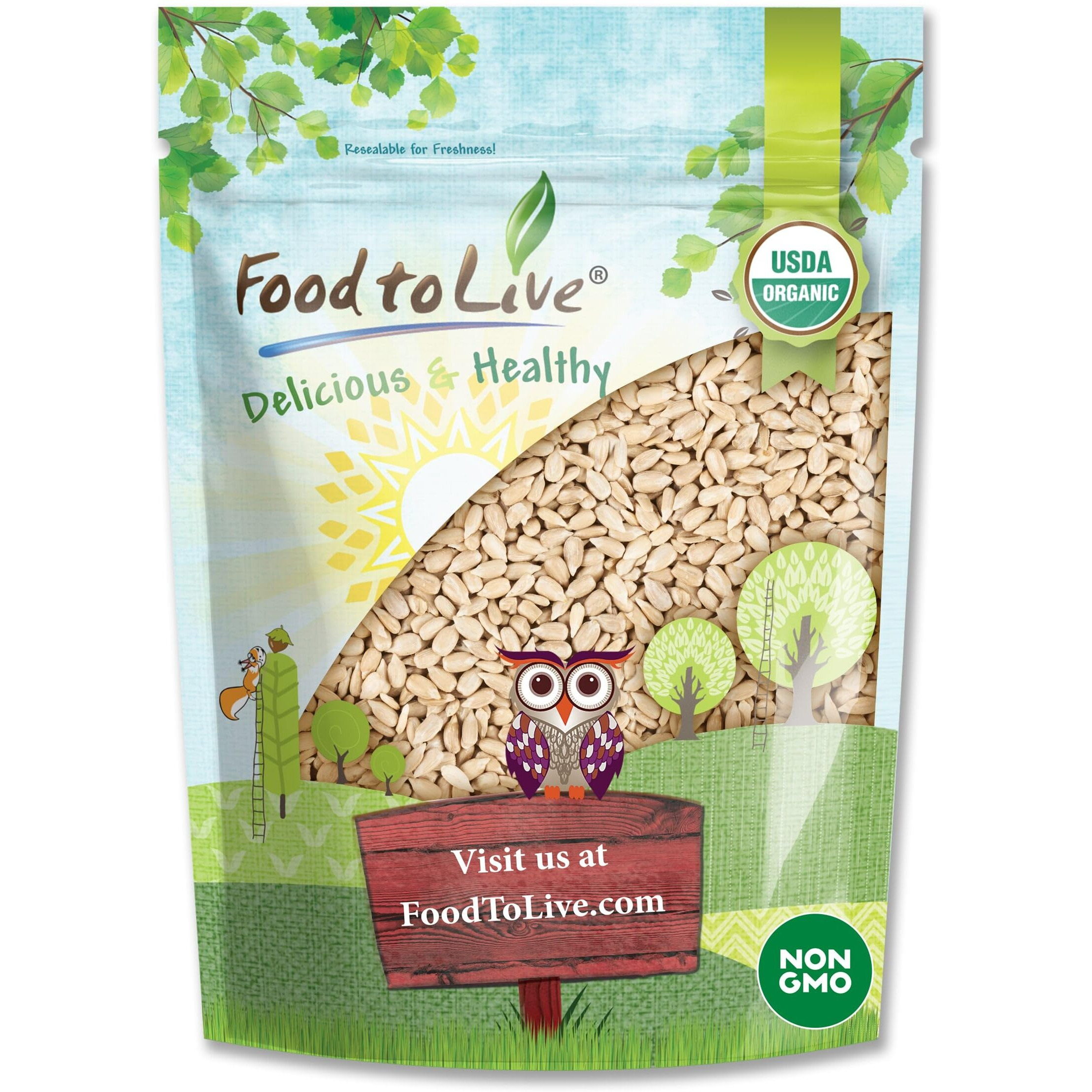 Food To Live - Organic Sunflower Seeds, 1 Pound - Hulled, Raw, Non-Gmo, Dried Kernels, Unsalted, Kosher, Vegan, Keto, Paleo, Sirtfood, Bulk