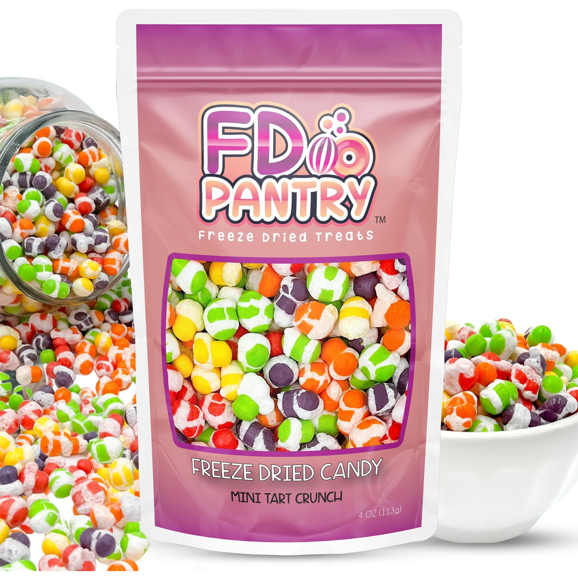 Freeze Dried Candy Tarts Mini Crunch- Light Crunchy Sweetness, 4 Oz Flavors- Variety Mixed Fruit Punch. Tarts Mini Resealable Bag Freshness. Tangy Sweet