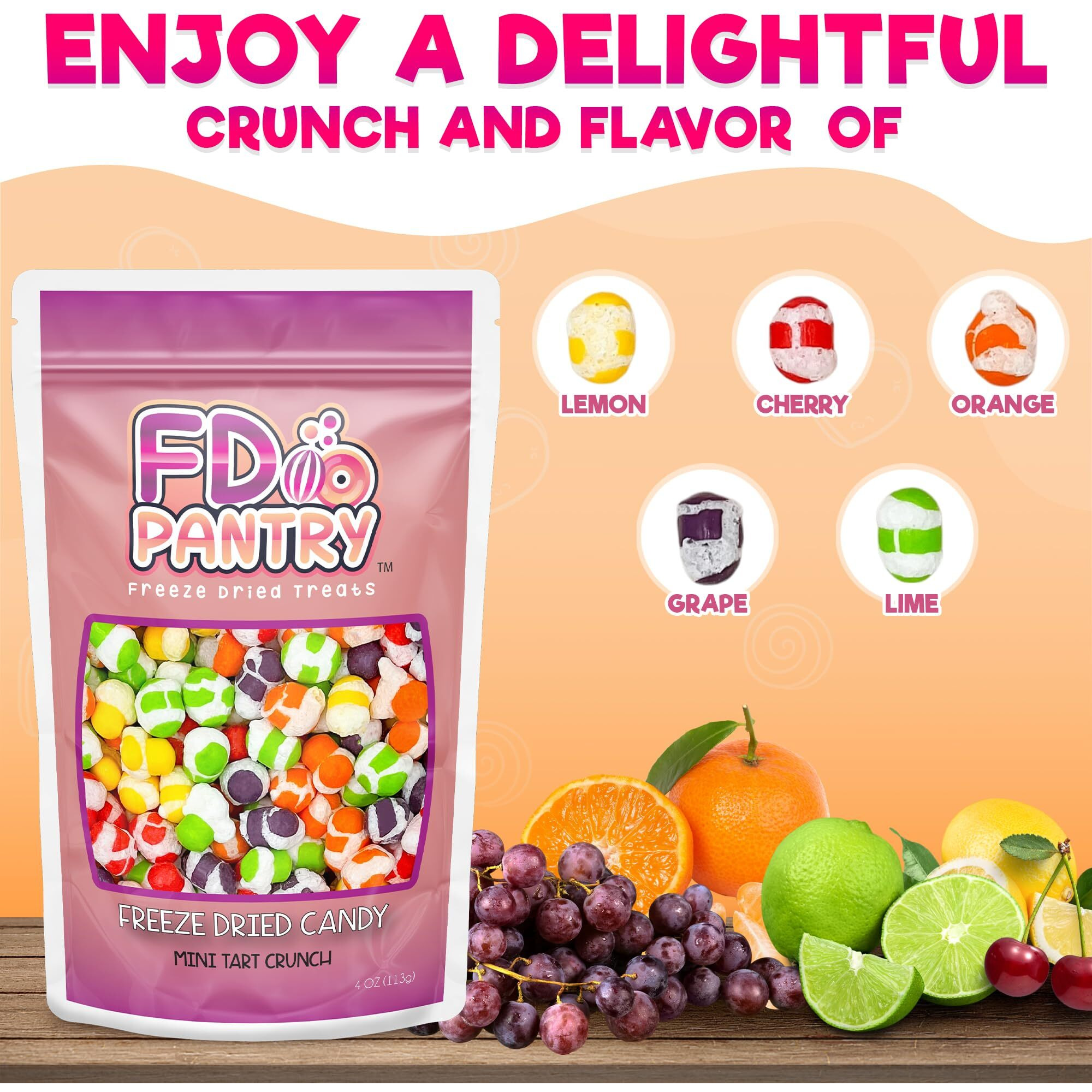 Freeze Dried Candy Tarts Mini Crunch- Light Crunchy Sweetness, 4 Oz Flavors- Variety Mixed Fruit Punch. Tarts Mini Resealable Bag Freshness. Tangy Sweet