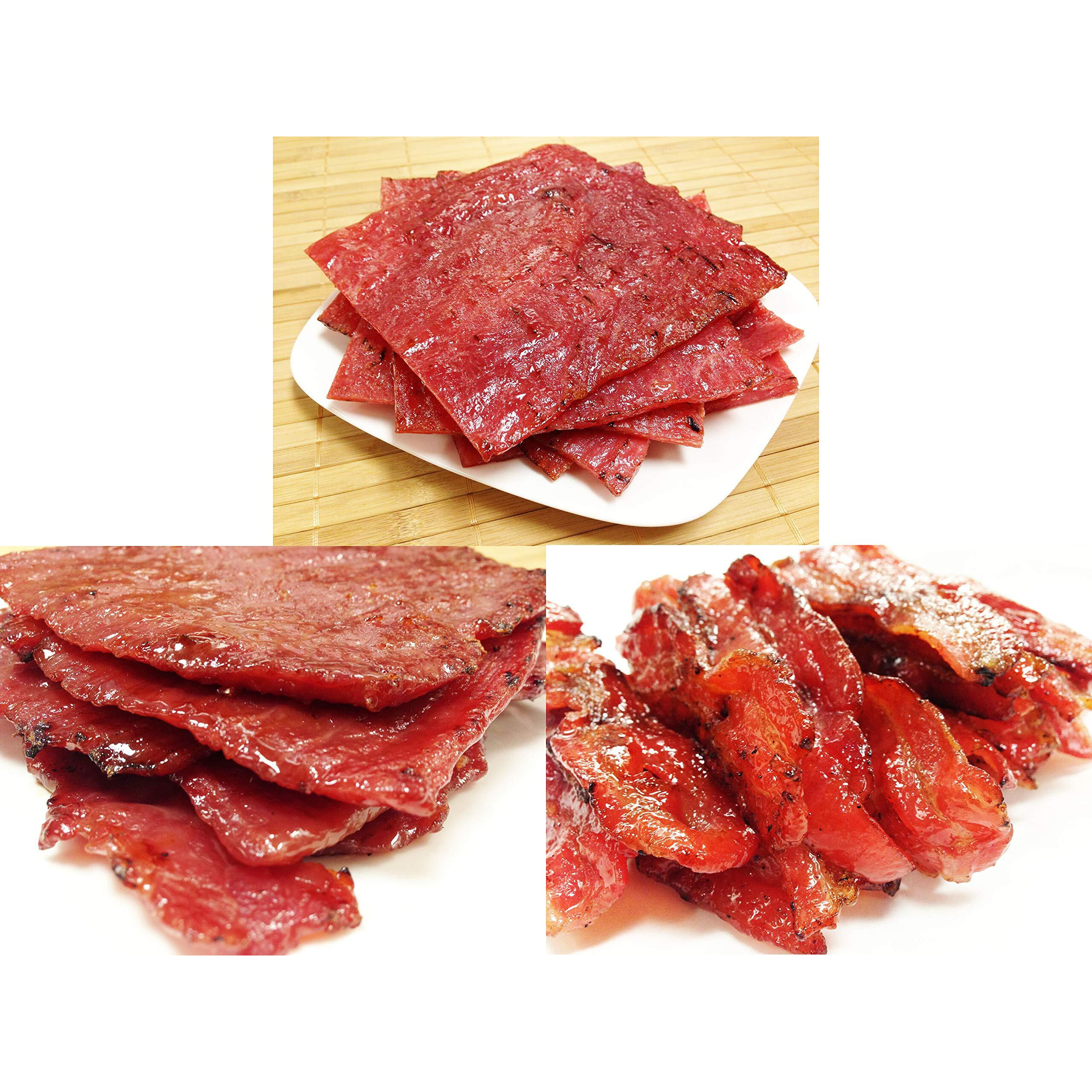 Vp1 Beef+Pork Jerky 12Oz (Original Flavor Pork 4Oz, Original Flavor Beef 4Oz, Original Flavor Bacon 4Oz) *Fire-Grilled To Order *Shipped The Same Day
