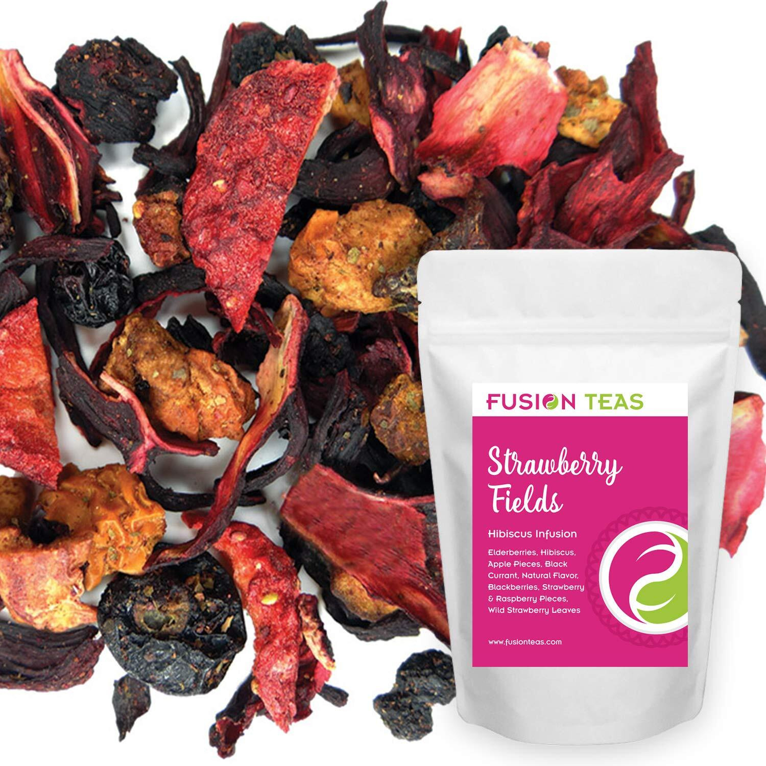 Strawberry Fields Hibiscus Herbal Fruit Tea - Caffeine Free Loose Leaf Bulk Berries Herbs And Fruit - 5 Oz Pouch