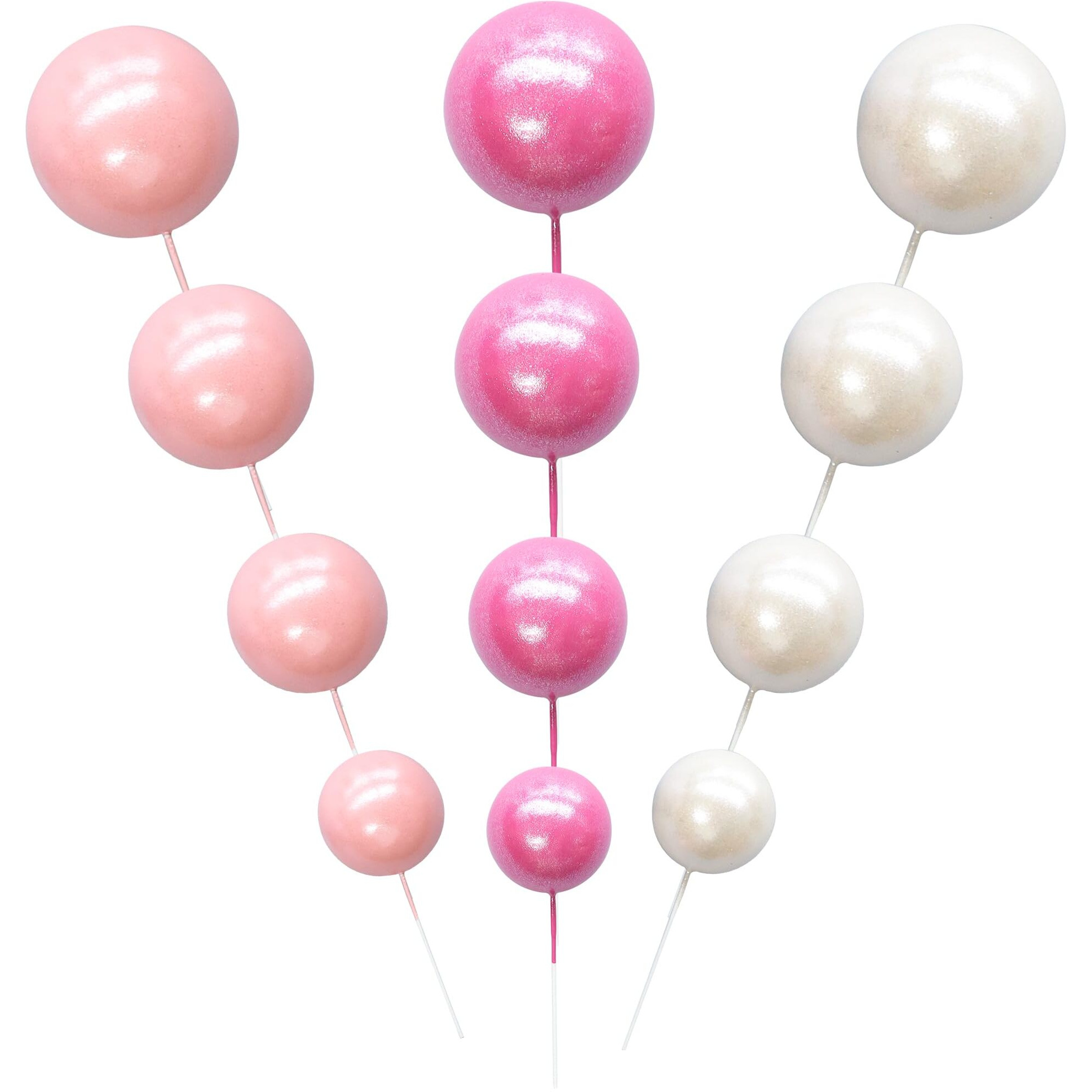 Ephlyn 30Pcs Balls Cake Topper Foam Ball Cake Picks Mini Balloon Cupcake Insert Bubble Balls Diy Decoration For Baby Shower Kids Birthday Party Decorations Pearl White Pink Rose Red