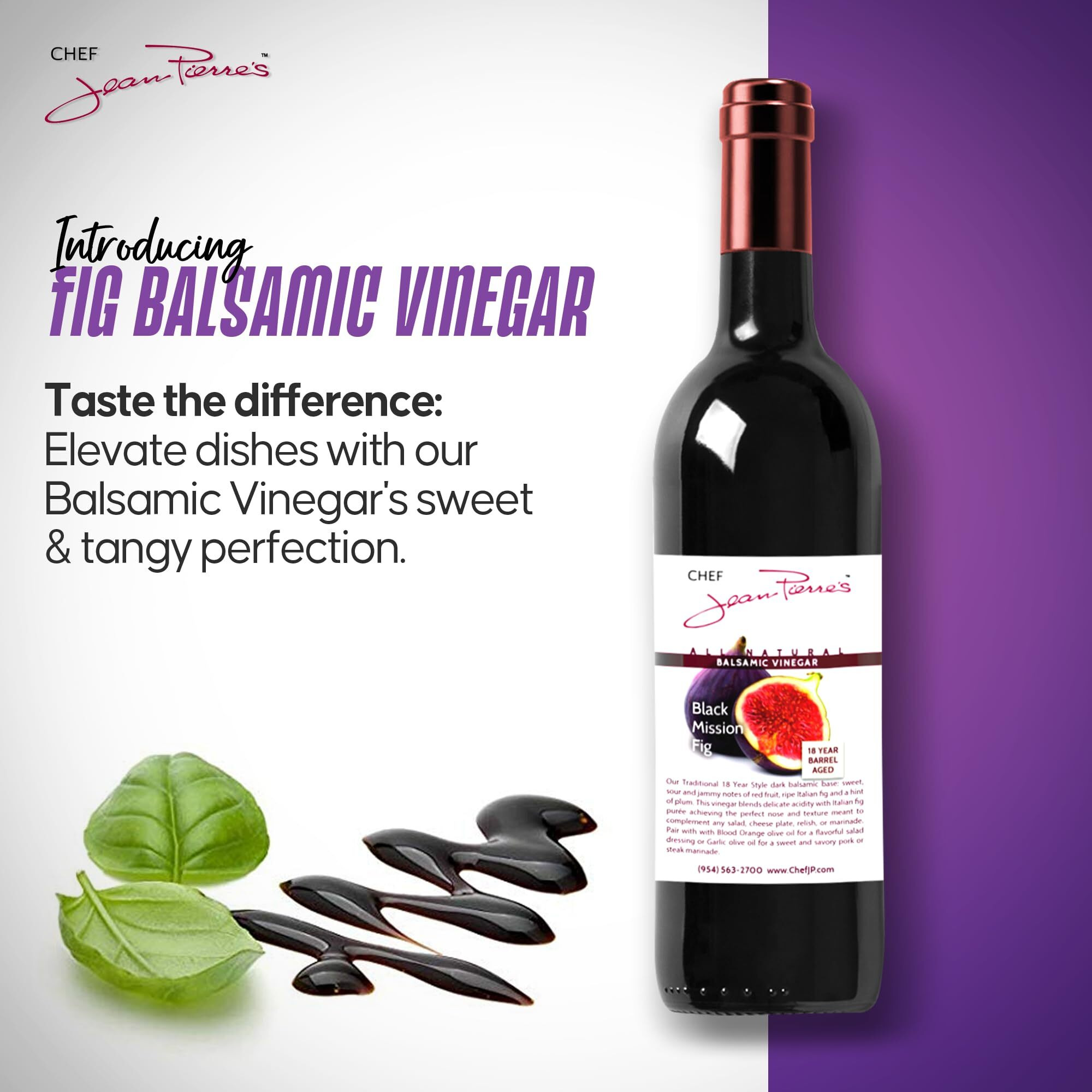 Chef Jean Pierre's Italian Balsamic Vinegar - 375Ml (12.5Oz) Rich Black Mission Fig Flavor, 18-Year Traditional Barrel Aged - Ideal For Enhancing Your Meals