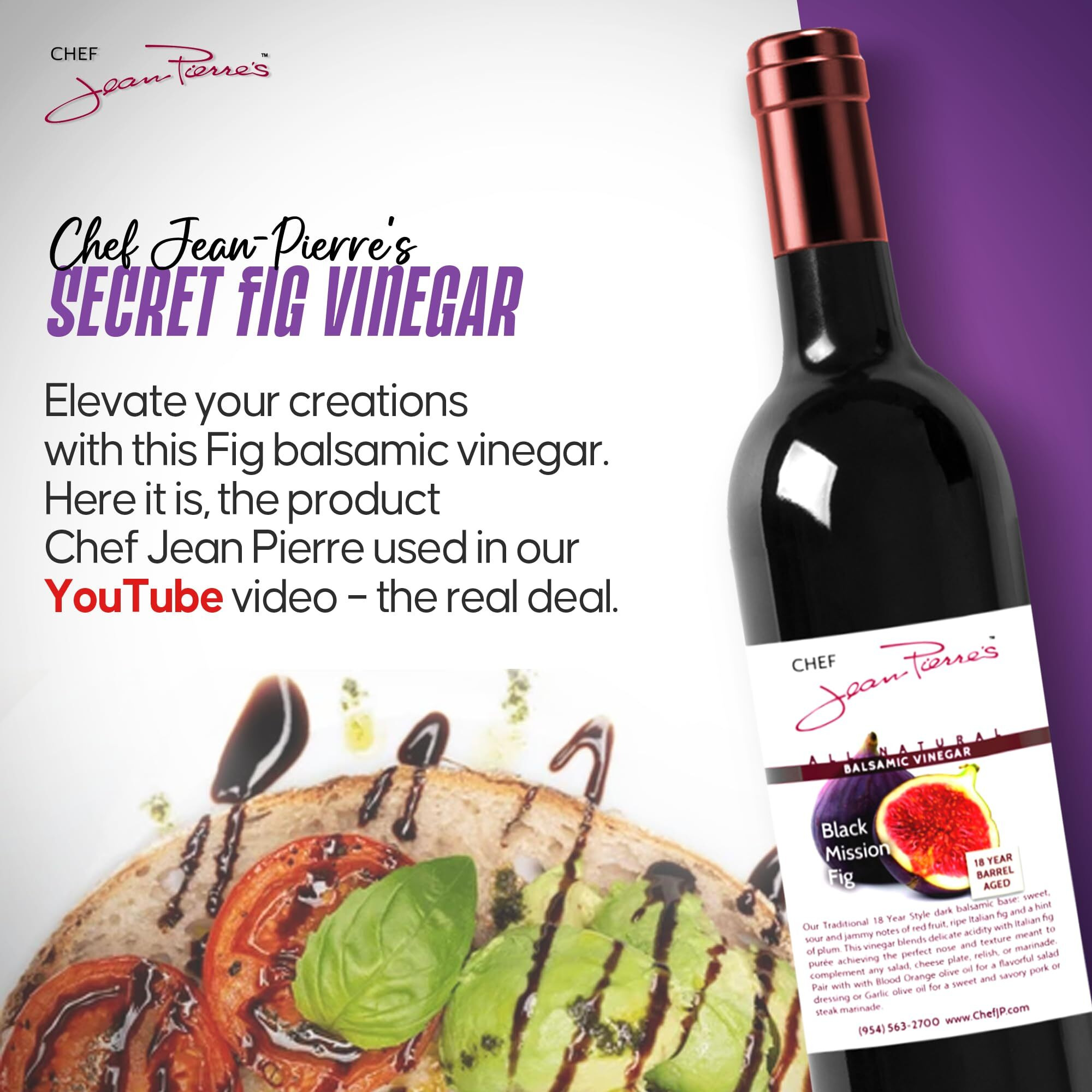 Chef Jean Pierre's Italian Balsamic Vinegar - 375Ml (12.5Oz) Rich Black Mission Fig Flavor, 18-Year Traditional Barrel Aged - Ideal For Enhancing Your Meals