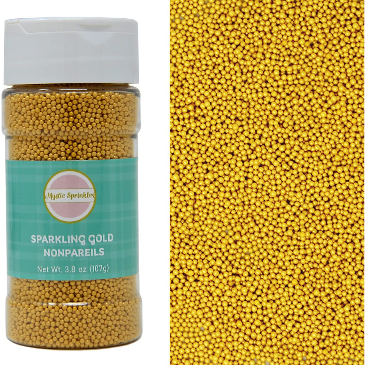 Mystic Sprinkles Sparkling Gold Nonpareils 3.8Oz Bottle