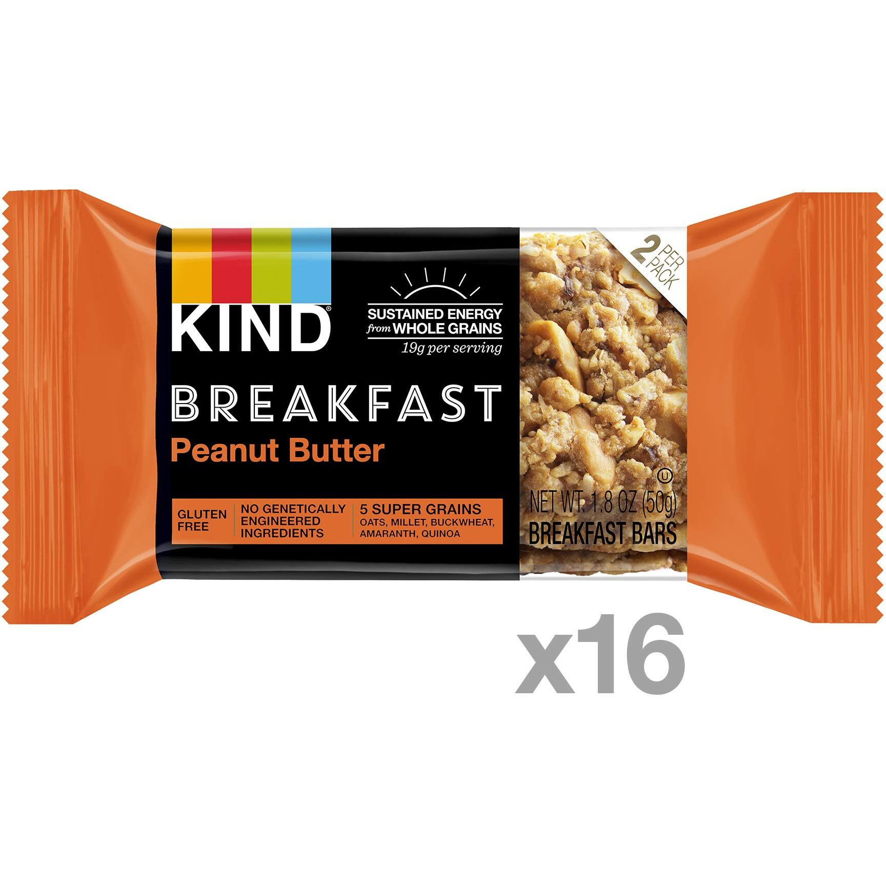 Kind Breakfast Bars, Peanut Butter, Gluten Free, 1.8Oz, 16 Count