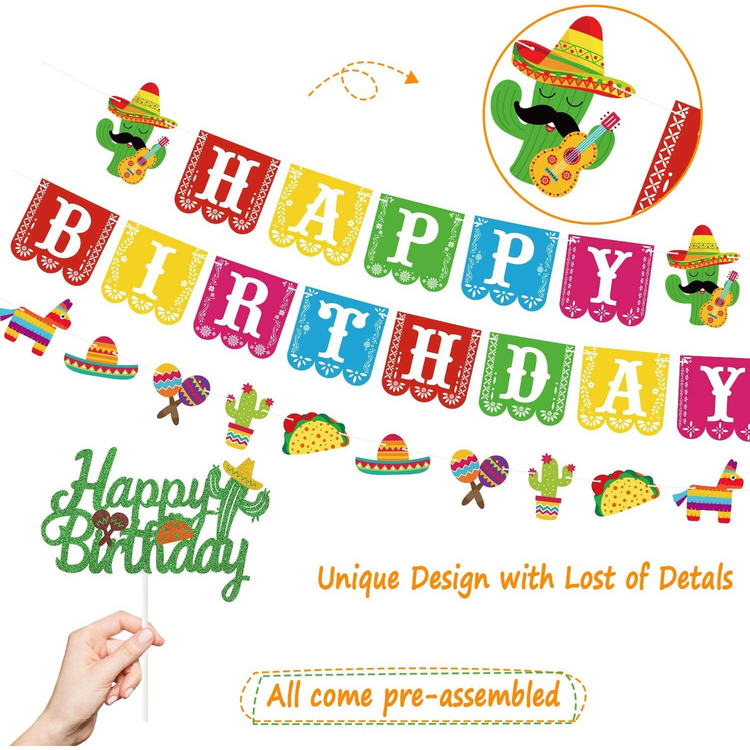 Mexican Themed Birthday Party Supplies, Fiesta Birthday Banner And Cake Topper, Taco Party Decorations For Kids