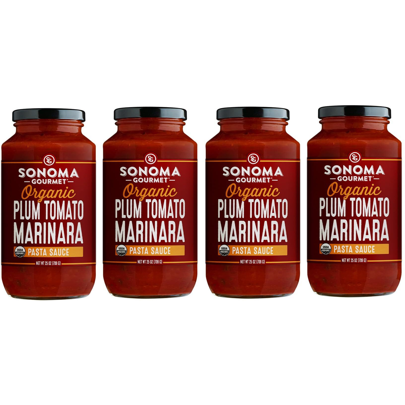 Sonoma Gourmet Plum Tomato Marinara Pasta Sauce | Usda Organic, Non-Gmo, No Sugar Added | Made With Fresh Ingredients | 25 Ounce Jars (Pack Of 4)