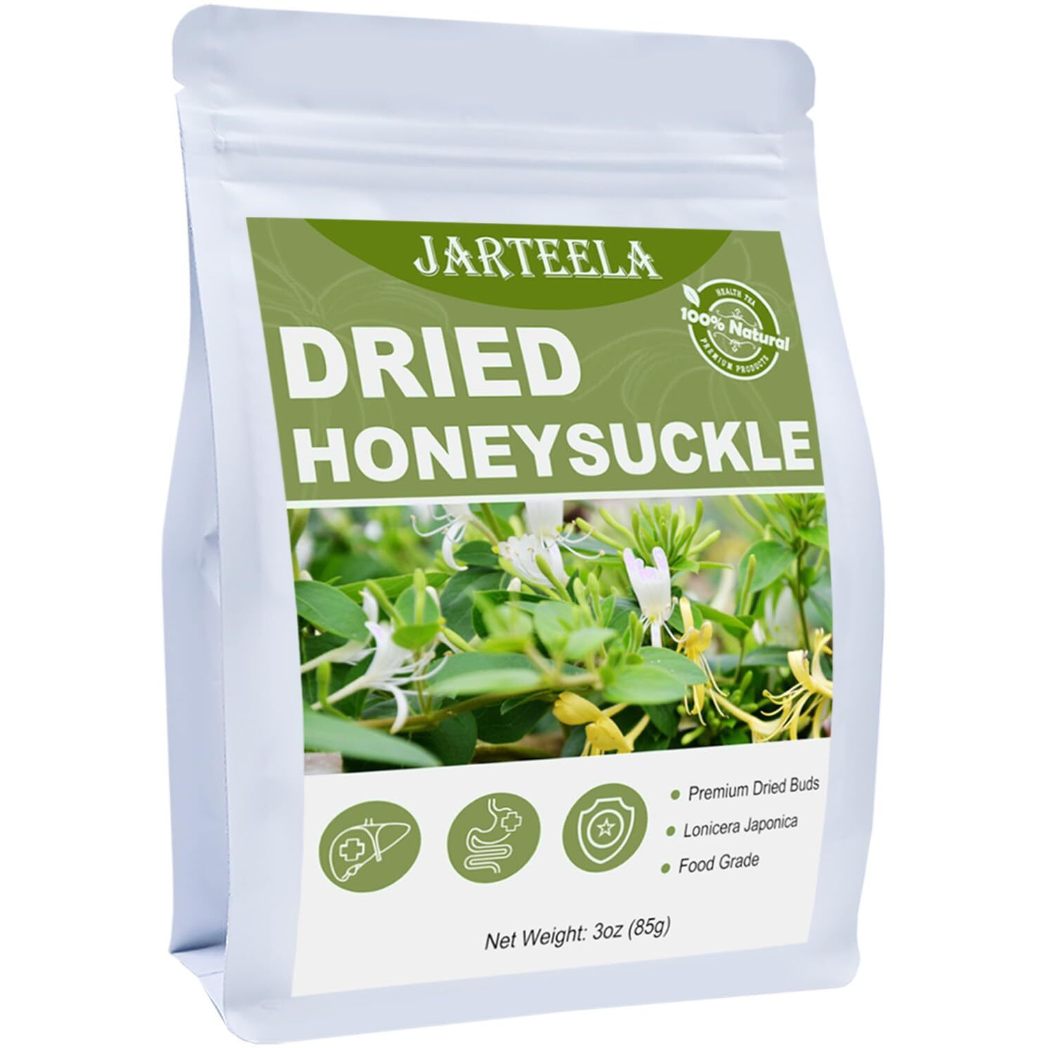 Jarteela - Dried Honeysuckle Flower - Chinese Natural Honeysuckle Tea Jin Yin Hua - Non-Gmo - Caffeine-Free - 3Oz/85G