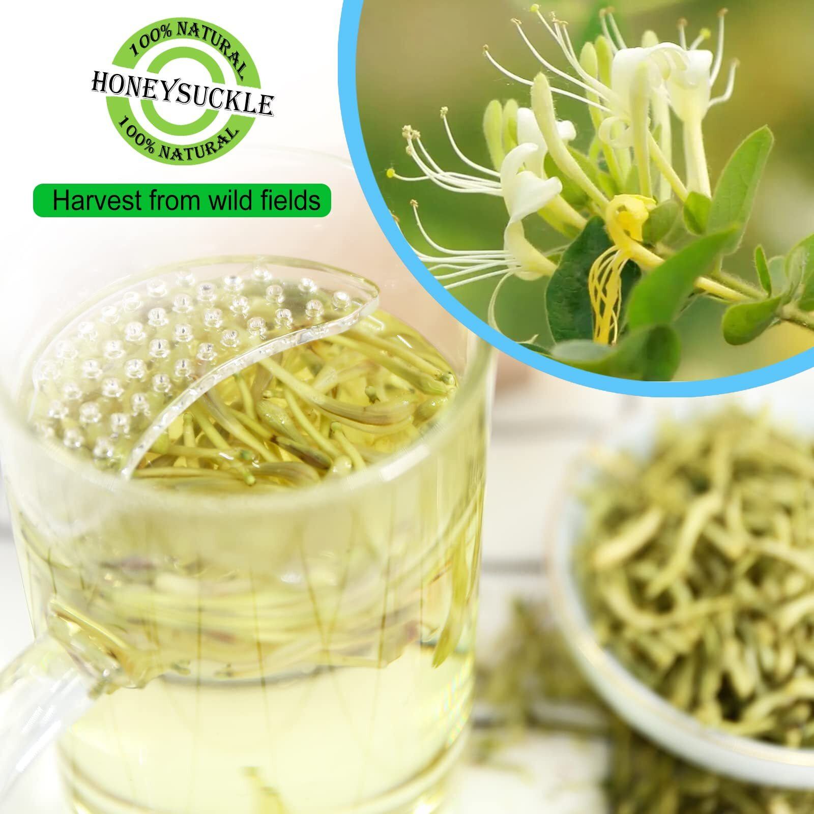 Jarteela - Dried Honeysuckle Flower - Chinese Natural Honeysuckle Tea Jin Yin Hua - Non-Gmo - Caffeine-Free - 3Oz/85G