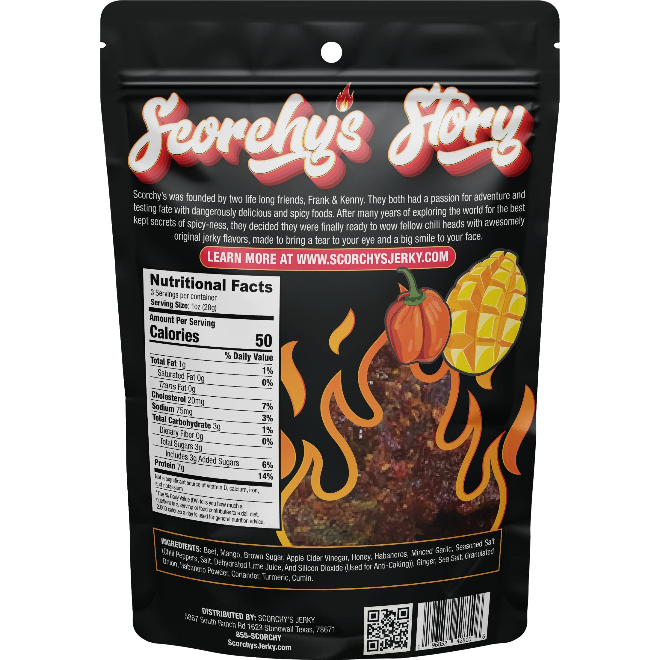 Scorchys's Jerky | Mango Habanero Beef Jerky | Hand-Crafted | Spicy Protein Snack | Low Calorie And Low Fat | 85G | 1 Pack
