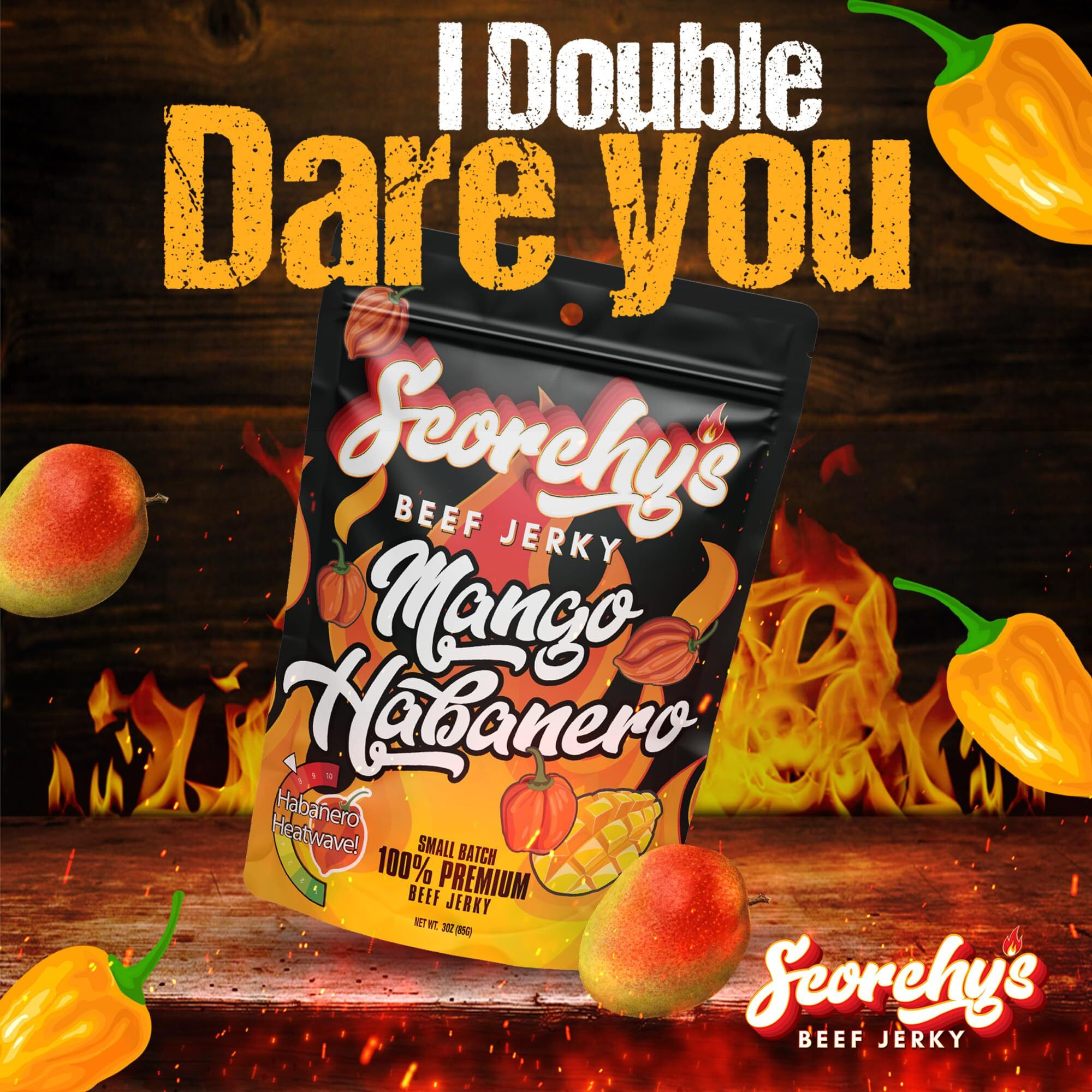 Scorchys's Jerky | Mango Habanero Beef Jerky | Hand-Crafted | Spicy Protein Snack | Low Calorie And Low Fat | 85G | 1 Pack