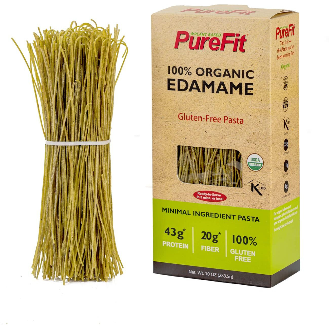 Purefit - Organic Edamame Spaghetti Pasta (10 Oz/5 Servings) - Low Carb Keto Pasta, High Protein, Gluten-Free, Vegan, Non-Gmo, Kosher, Plant-Based Bean Noodles