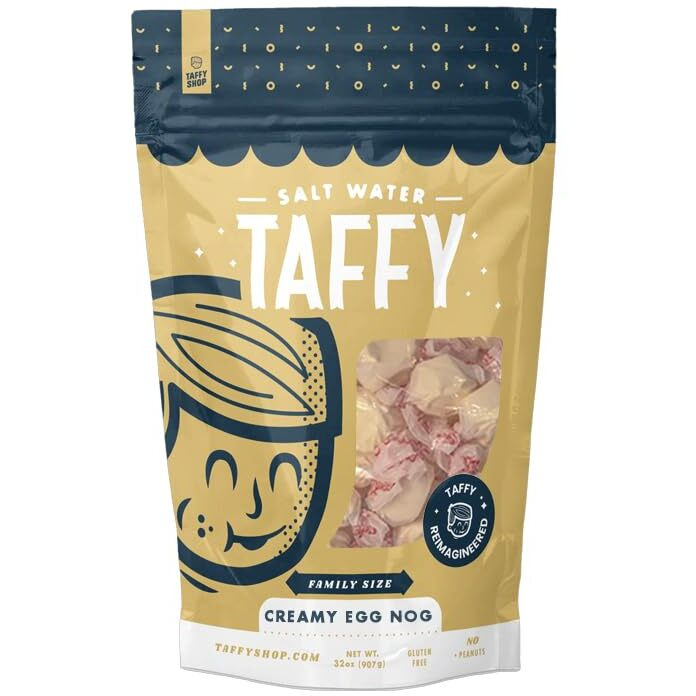 Taffy Shop Creamy Eggnog Salt Water Taffy - Small Batch Salt Water Taffies Made In The Usa - Super Soft, Sweet, Taffy Candy - Guaranteed Fresh - Gluten-Free, Soy-Free, Peanut-Free - Family (32Oz)