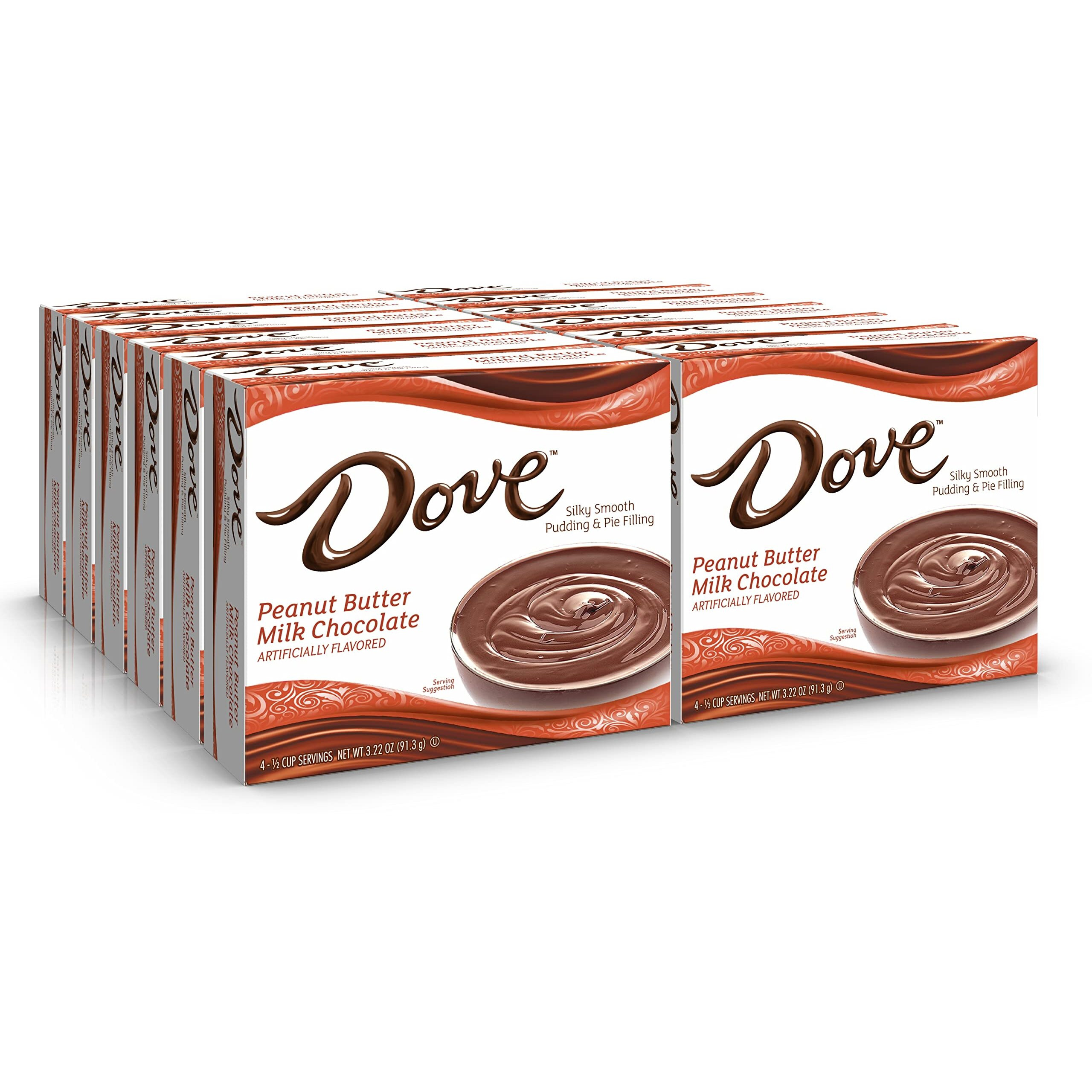 Dove Pudding Mix, 3.34 Oz. Box (12 Pack), Peanut Butter Milk Chocolate - Rich Indulgent Pudding Mix And Pie Filling, 4 Servings Per Box, Kosher, Peanut-Free Dessert Mix