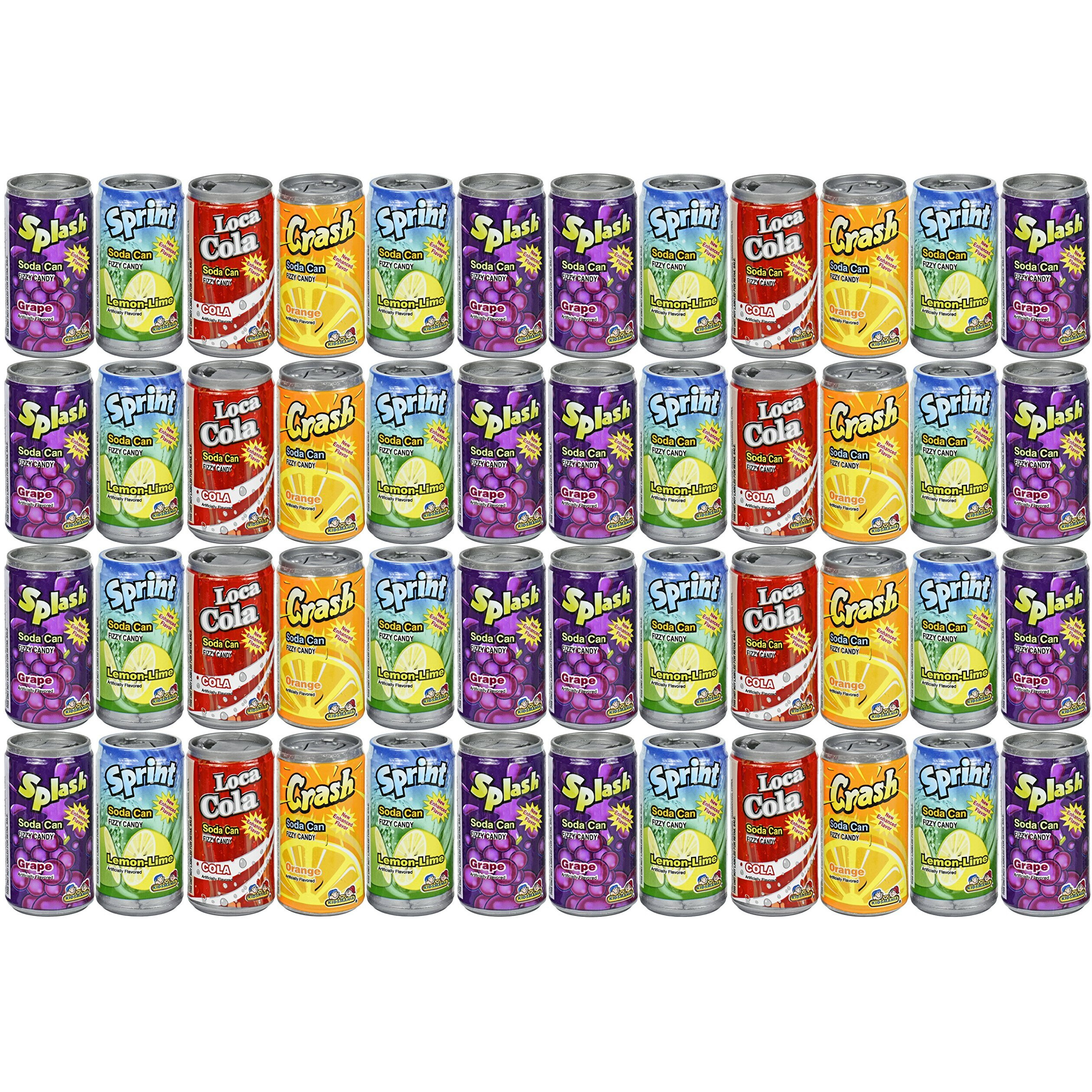Set Of 48 - .25Oz Mini Soda Can Fizzy Candy - Goody Bag Filler - Party Favor - 4 Assorted Flavors
