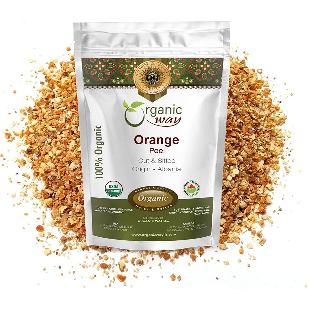 Organic Way Dried Orange Peel Cut & Sifted (Citrus Sinensis) - European Wild-Harvest | Organic & Kosher Certified | Vegan, Non Gmo & Gluten Free | Usda Certified | Origin - Albania (1/2Lbs / 8Oz.)