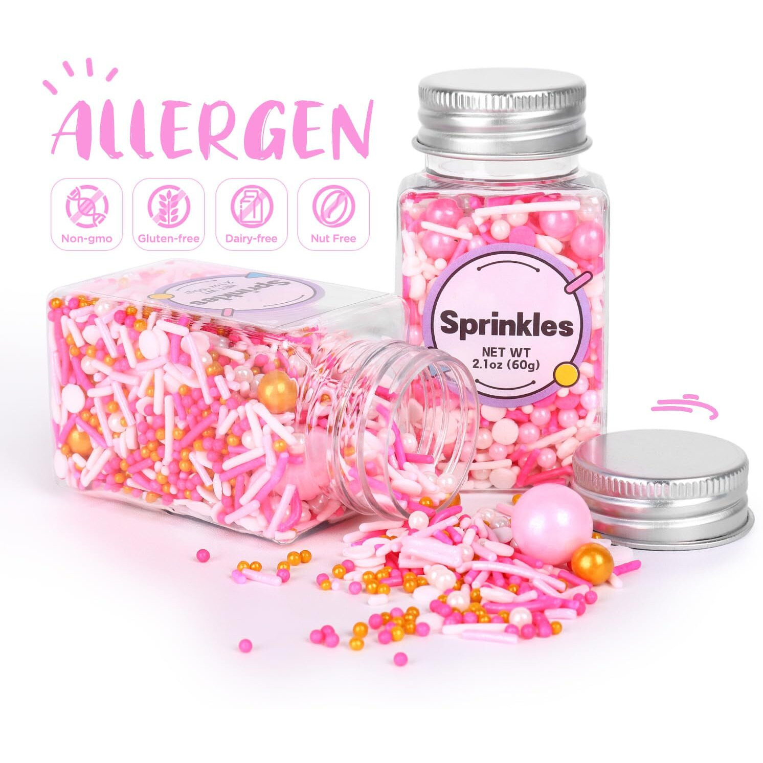 Edible Pink Sprinkle, Valentines Sprinkles Dessert Decorating, Confetti Sprinkle, Pearl Sprinkle, Pink Jimmies Sprinkle For Cake, Cupcake, Chocolate, Macaron, Waffle And Ice Cream(120G/4.23Oz)