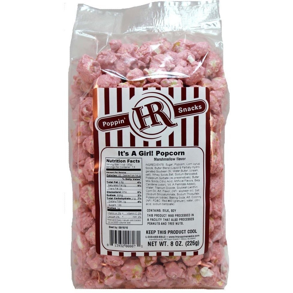 It's A Girl Pink Popcorn | Hr Poppin' Snacks - Made In Usa - Made In Nebraska - Baby Shower-Baby Reveal-Wedding Shower - Birthday Popcorn-Delicious, Fresh Popcorn - Nebraska Popcorn - Gourmet Snack Popcorn