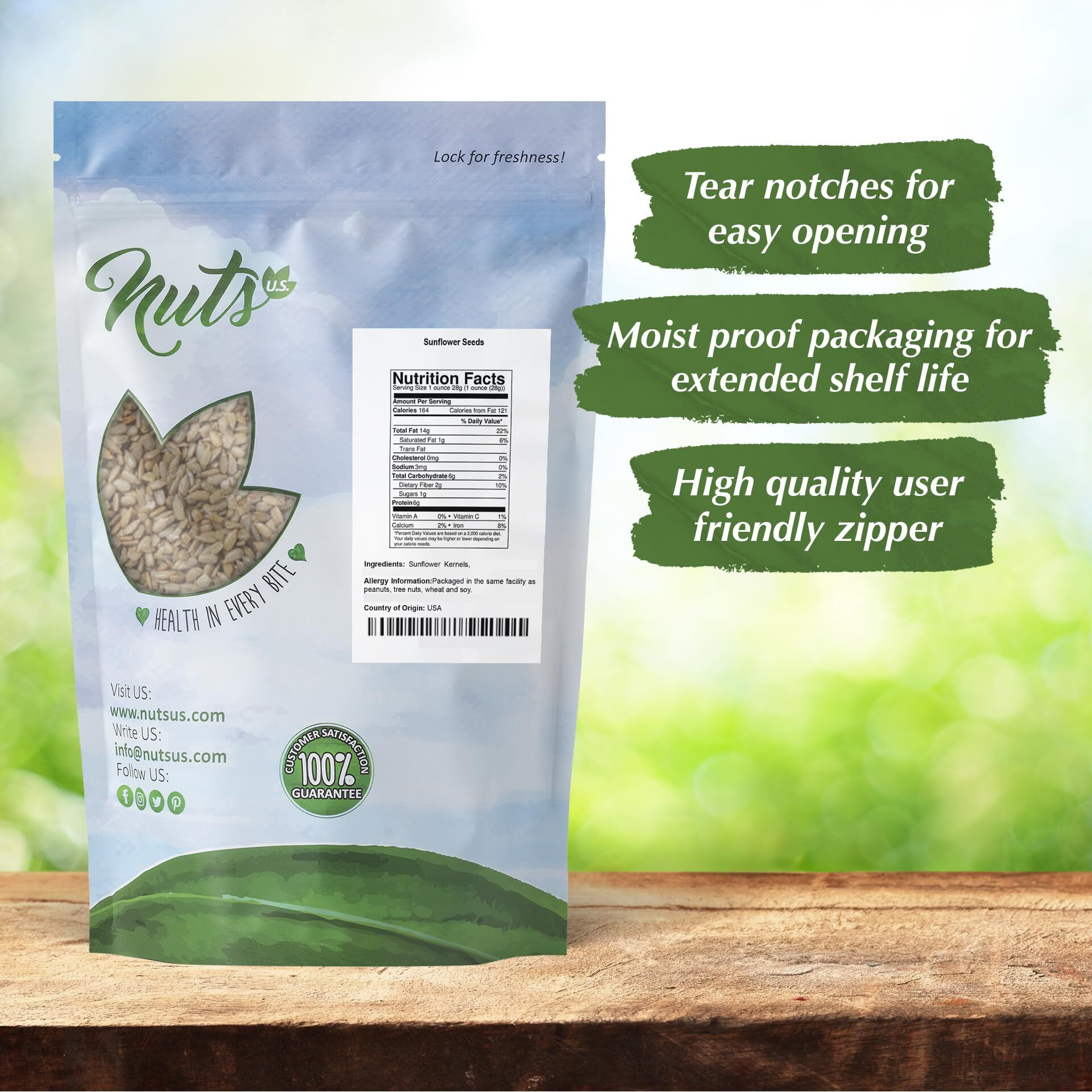 Nuts U.S. - Sunflower Kernels | Raw | A Rich Source Of Protein | Usa Grown And Packed In Resealable Bags (2 Lbs)