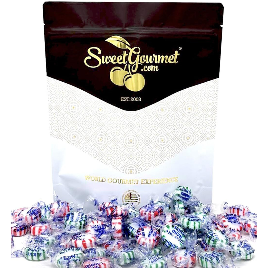 Sweetgourmet Sugar-Free Christmas Wrapped Hard Candy | Peppermint - Spearmint | 1 Pound