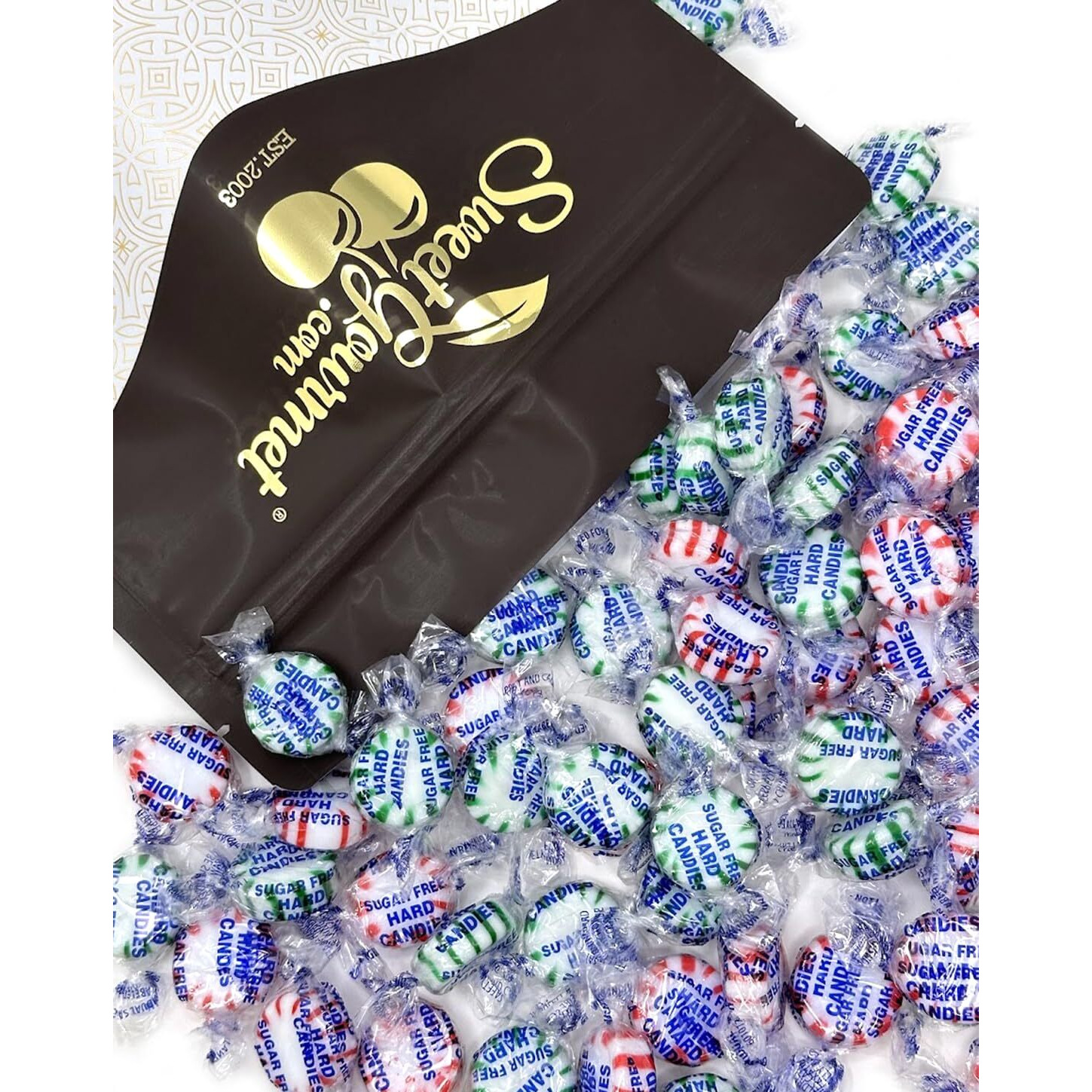 Sweetgourmet Sugar-Free Christmas Wrapped Hard Candy | Peppermint - Spearmint | 1 Pound