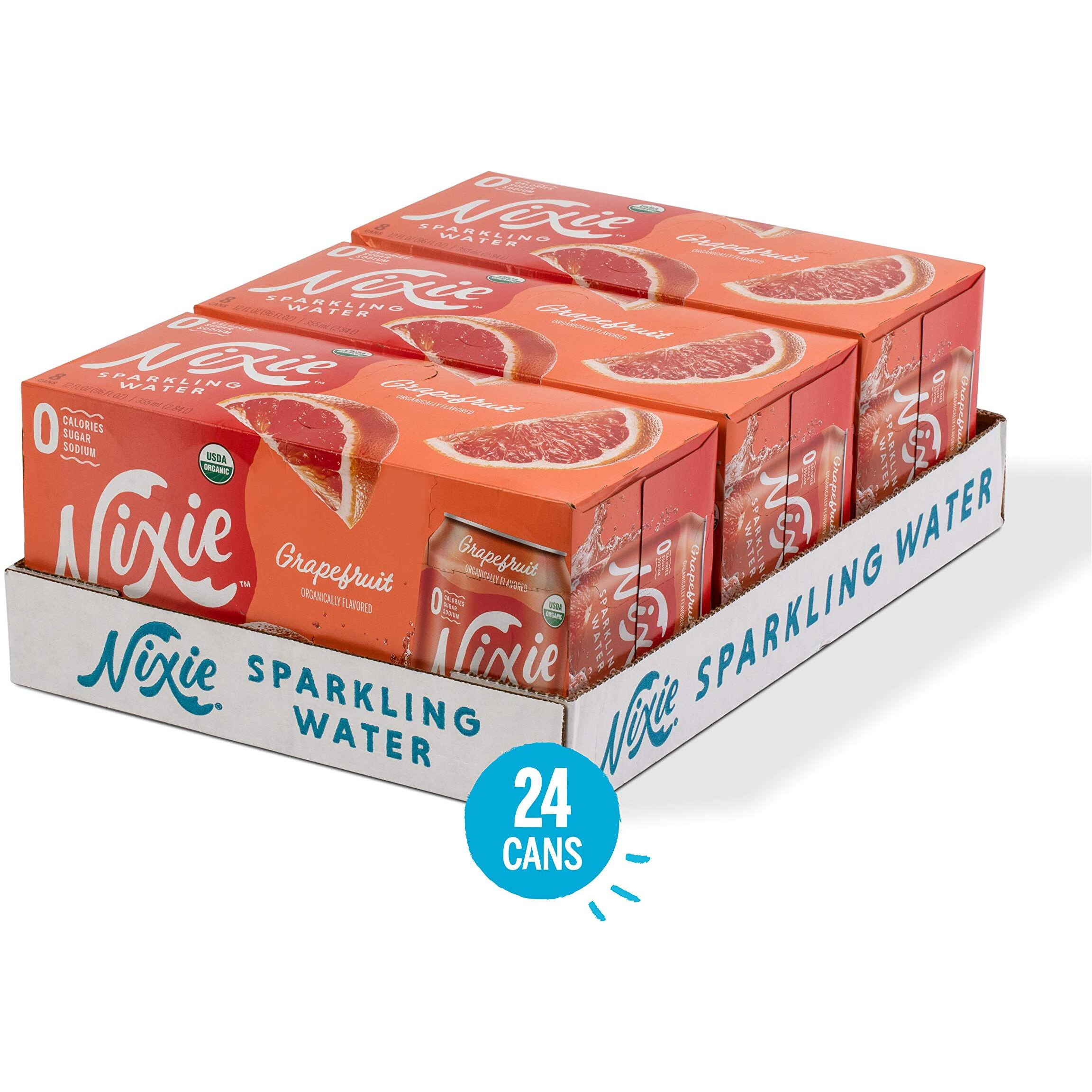 Nixie Sparkling Water, Grapefruit | 12 Fl Oz Cans, 24 Pack | Organic, Vegan, Non-Gmo, Gluten Free, 0 Calories, 0 Sugar, 0 Sodium