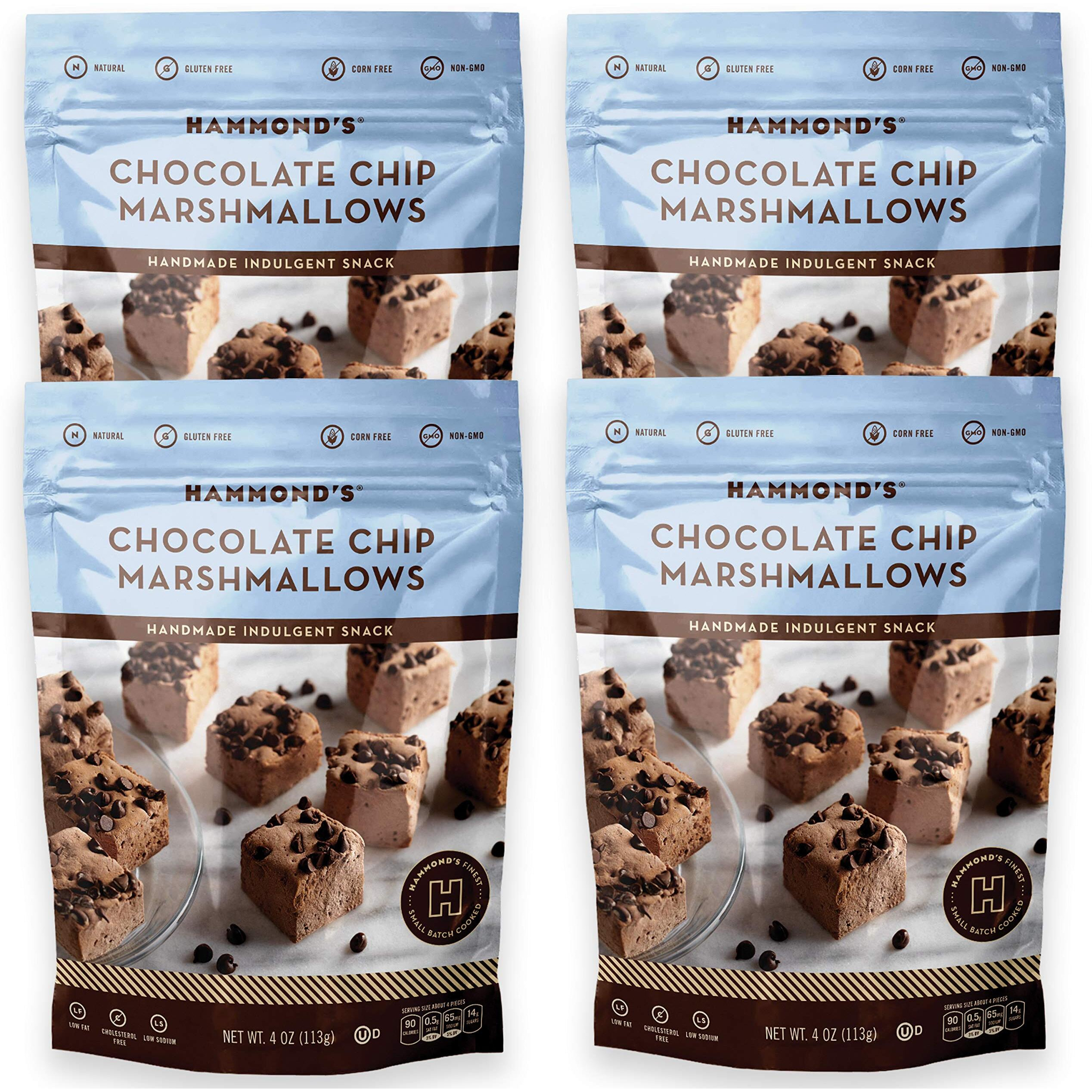 Hammond's Candies | Gourmet Chocolate Chip Marshmallows | 4 Bags, Great For Snacking | Hot Chocolate, Smores And Homemade Brownies | Small Batches | Handcrafted In The Usa