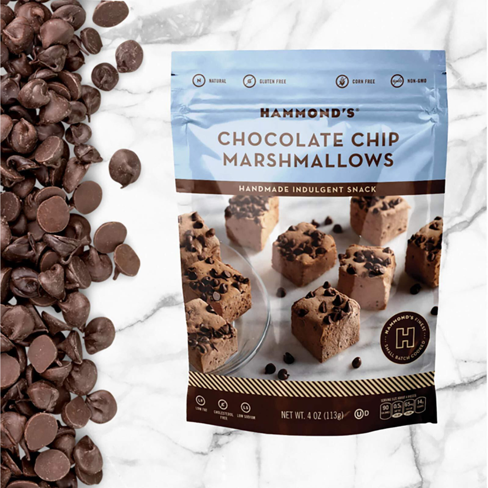 Hammond's Candies | Gourmet Chocolate Chip Marshmallows | 4 Bags, Great For Snacking | Hot Chocolate, Smores And Homemade Brownies | Small Batches | Handcrafted In The Usa