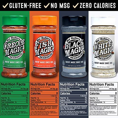 Mis Rubins Magic Seasoning Variety Pack - Black Magic, White Magic, Creole Magic, Fish Seasoning | Gourmet Spices Gift Set | All Purpose Seasoning Pack | Multipack Seasoning Set 1X4 (5Oz * 4)