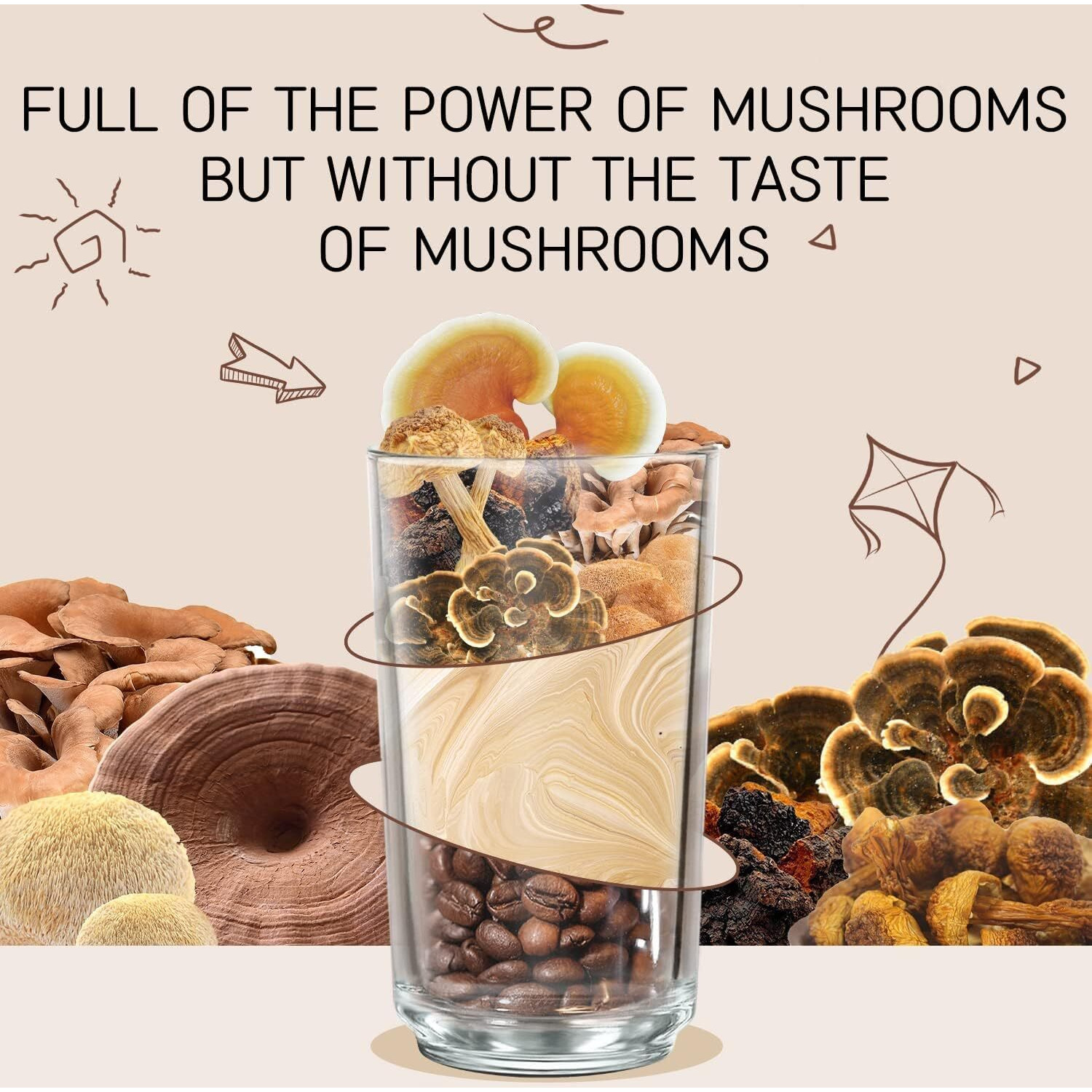 Ganoherb 7 In 1 Mushroom Coffee Mix, Instant Latte Coffee Blend Nootropic Cafe Complex With Reishi, Lions Mane, Chaga, Turkey Tail, Maitake, Cordyceps For Energy Focus Immune Boost (10 Servings)