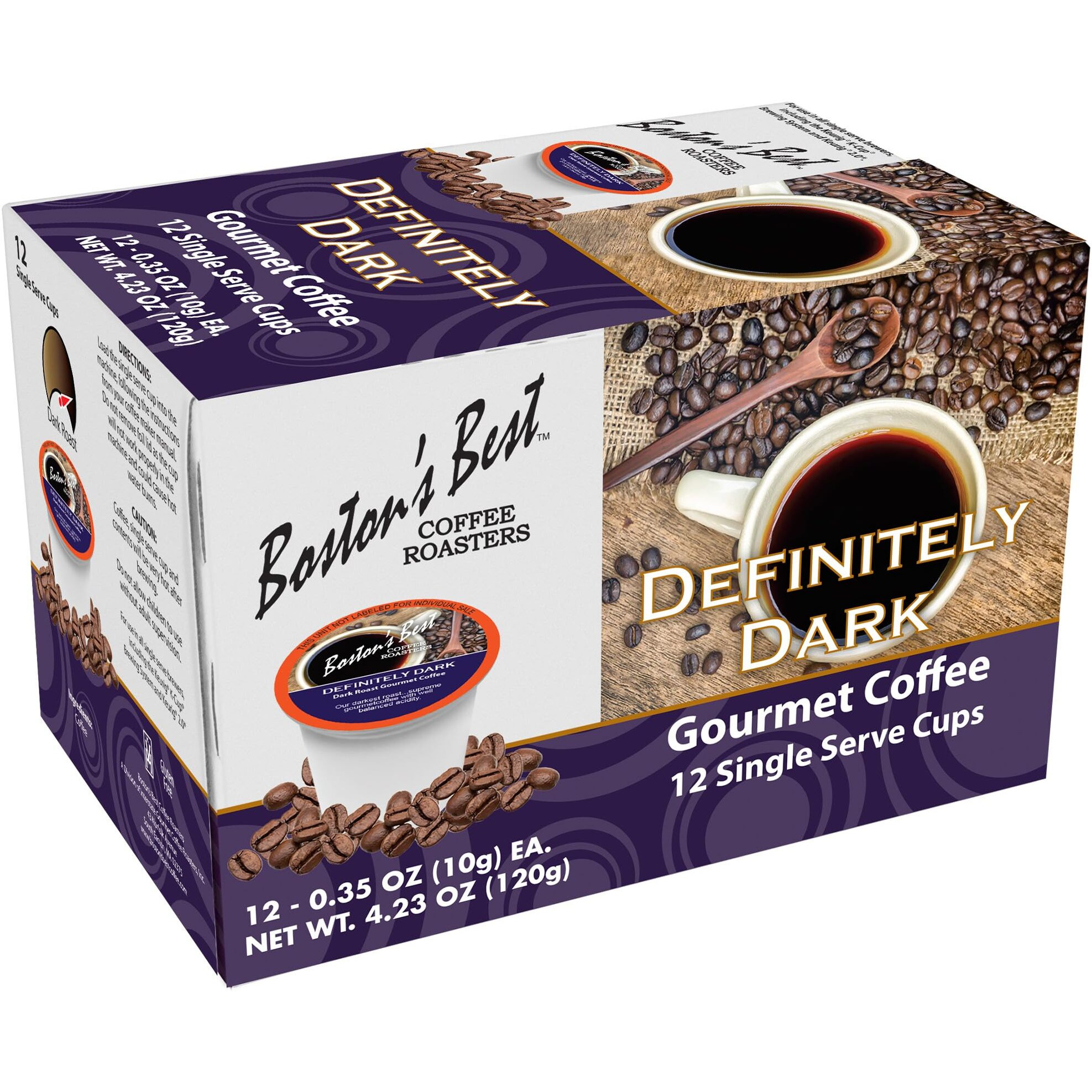Bostons Best Coffee - Definitely Dark Roast Coffee, Bold & Rich Gourmet Coffee Compatible With Keurig Coffee Maker, 1 Count (12 Single Serve Cups)