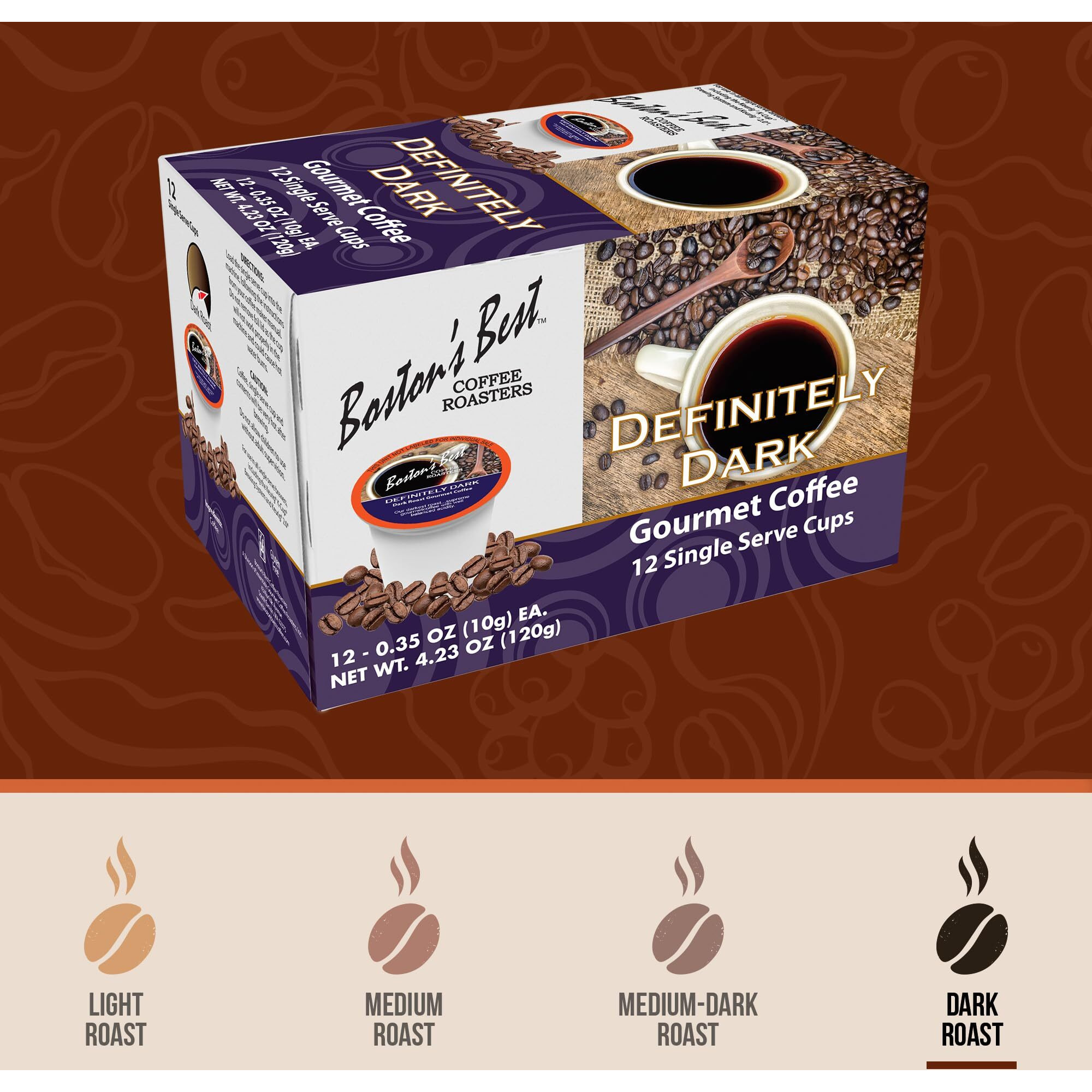 Bostons Best Coffee - Definitely Dark Roast Coffee, Bold & Rich Gourmet Coffee Compatible With Keurig Coffee Maker, 1 Count (12 Single Serve Cups)