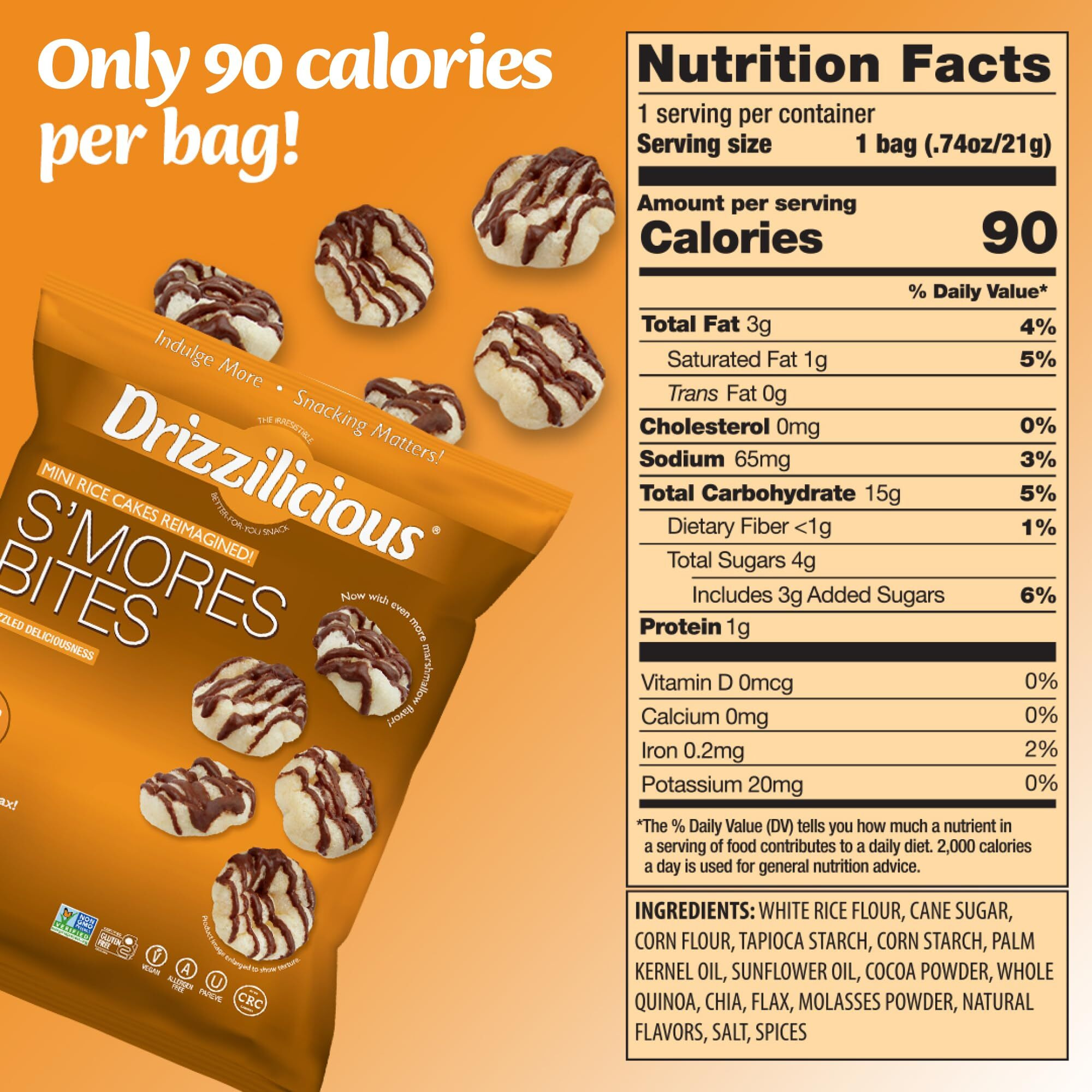 Drizzilicious Mini Rice Cakes Variety Pack - Rice Crisps, Healthy Snack For Adults And Kids, Flavored Rice Cakes, Vegan, Gluten Free, Allergen Free, Only 90 Calories Per Bag - .74 Oz (Pack Of 32)