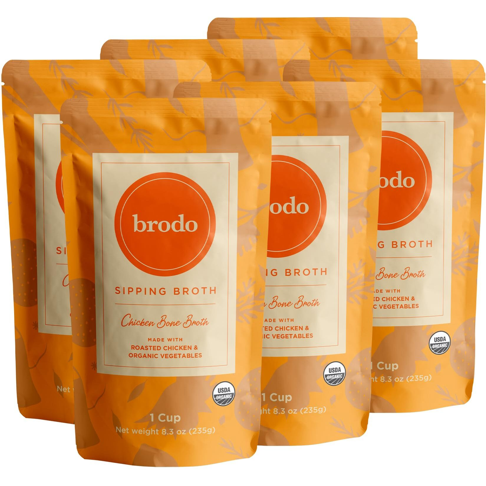 Brodo Organic Chicken Broth | Nutrient Dense, Chef Crafted Bone Broth In Single Serving Pouches | Not Made From Concentrate, No Preservatives (6X 8Oz. Pouches)