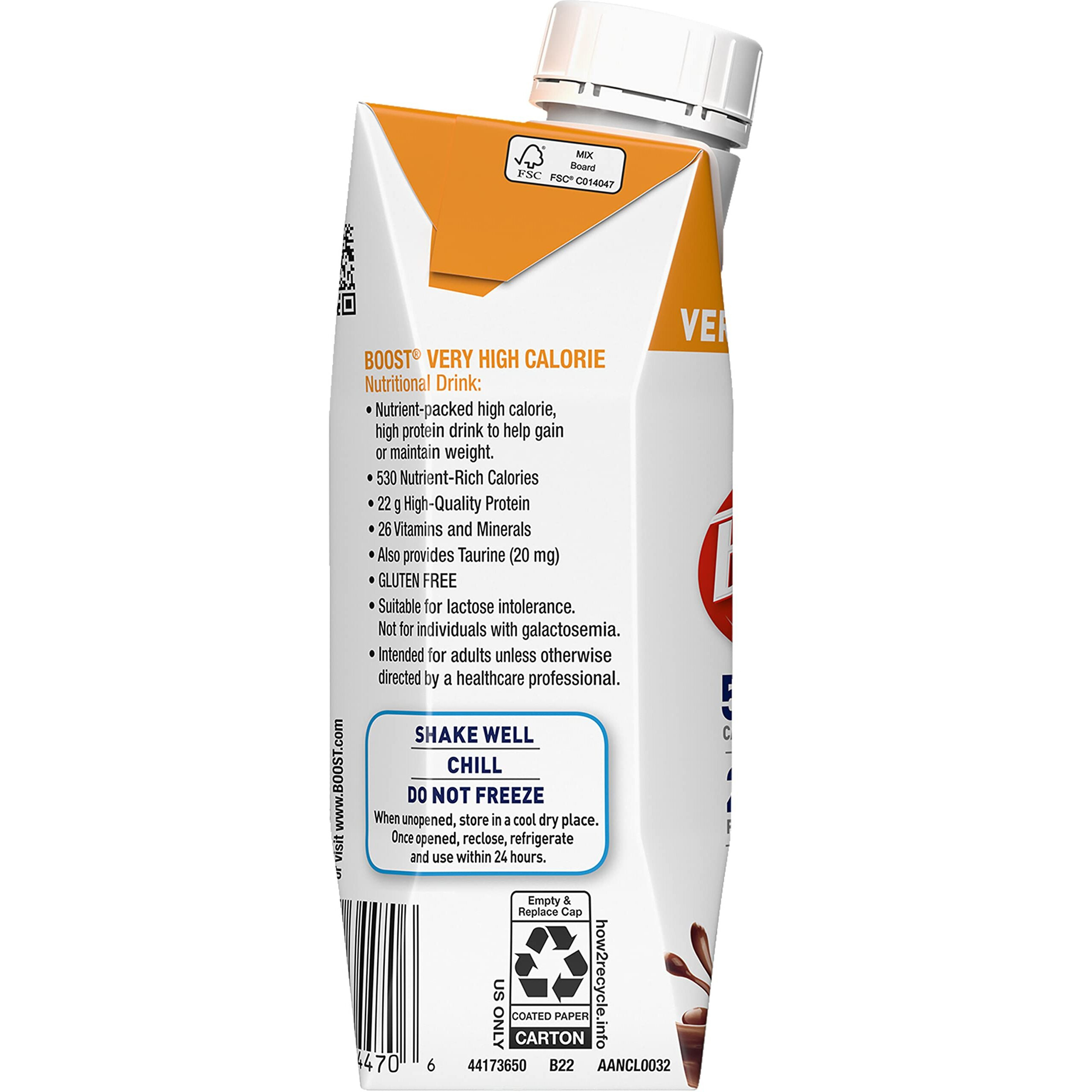Boost Very High Calorie Nutritional Drink Chocolate Made With Natural Chocolate Flavor & No Artificial Flavors, Colors & Sweeteners, 8 Fl Oz (Pack Of 12)