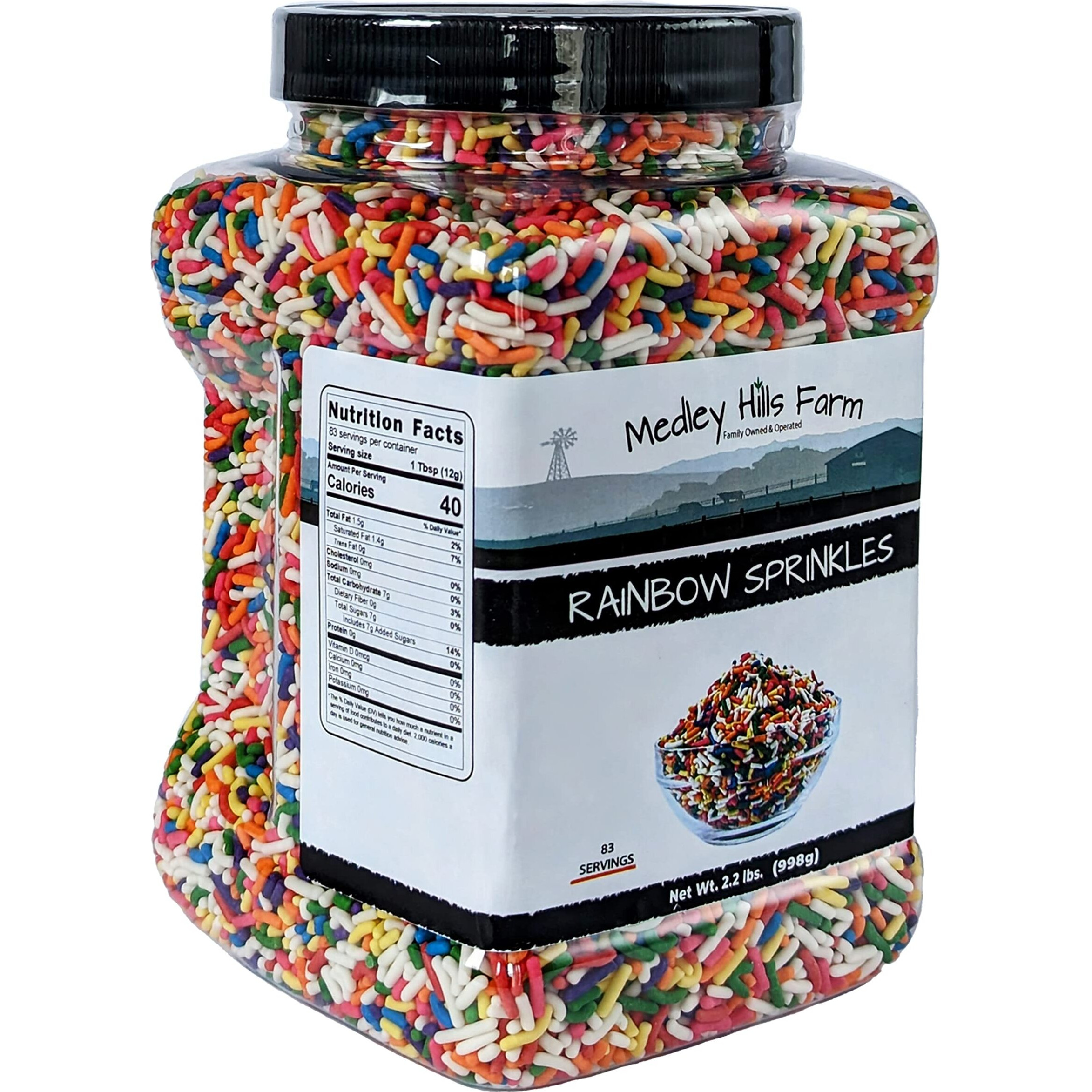 Rainbow Sprinkles By Medley Hills Farm In Reusable Container 2.2 Lbs. - Great Bulk Rainbow Sprinkles For Cake Decorating - Kosher Sprinkles For Cookie Decorating - Brownies And Ice Cream Toppings