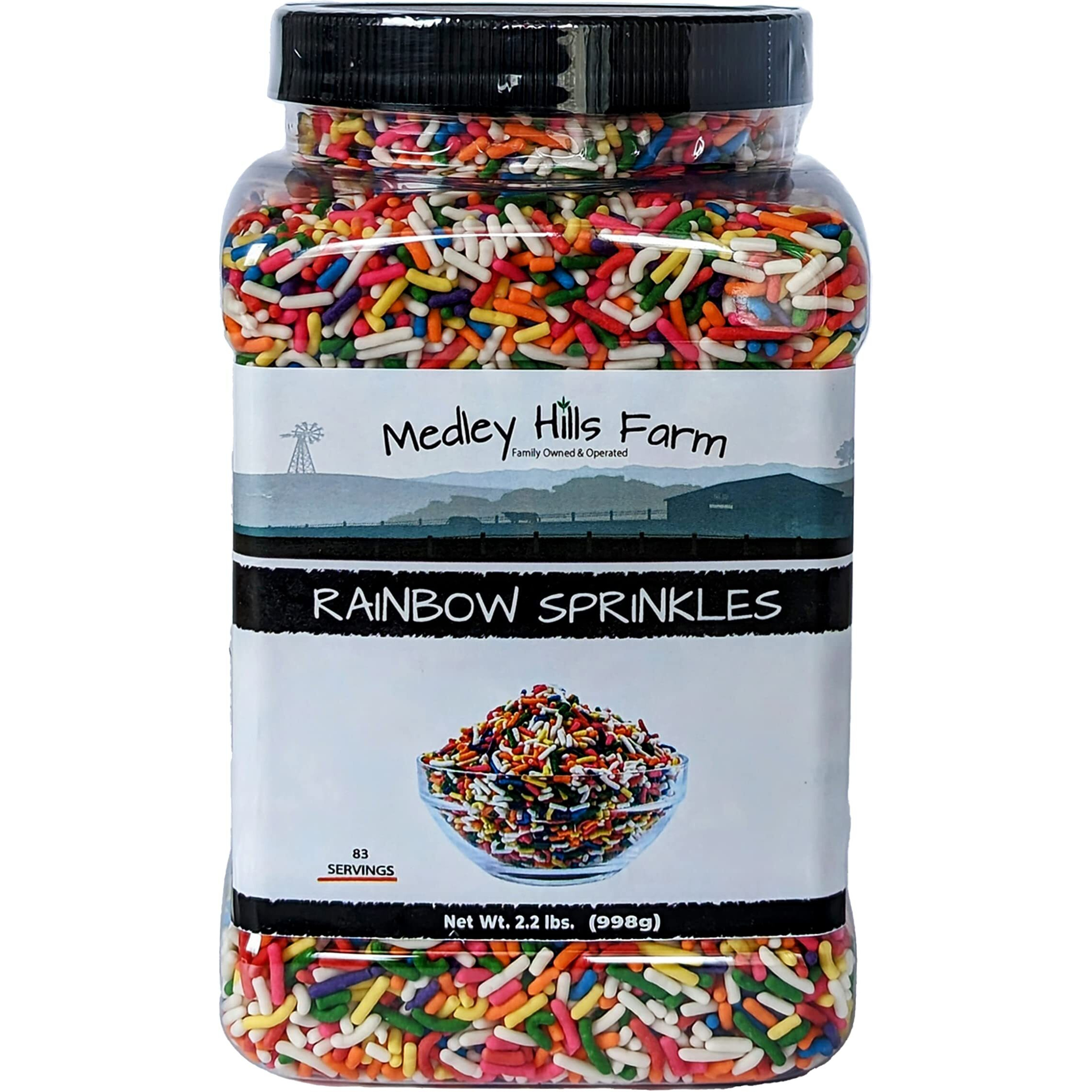 Rainbow Sprinkles By Medley Hills Farm In Reusable Container 2.2 Lbs. - Great Bulk Rainbow Sprinkles For Cake Decorating - Kosher Sprinkles For Cookie Decorating - Brownies And Ice Cream Toppings