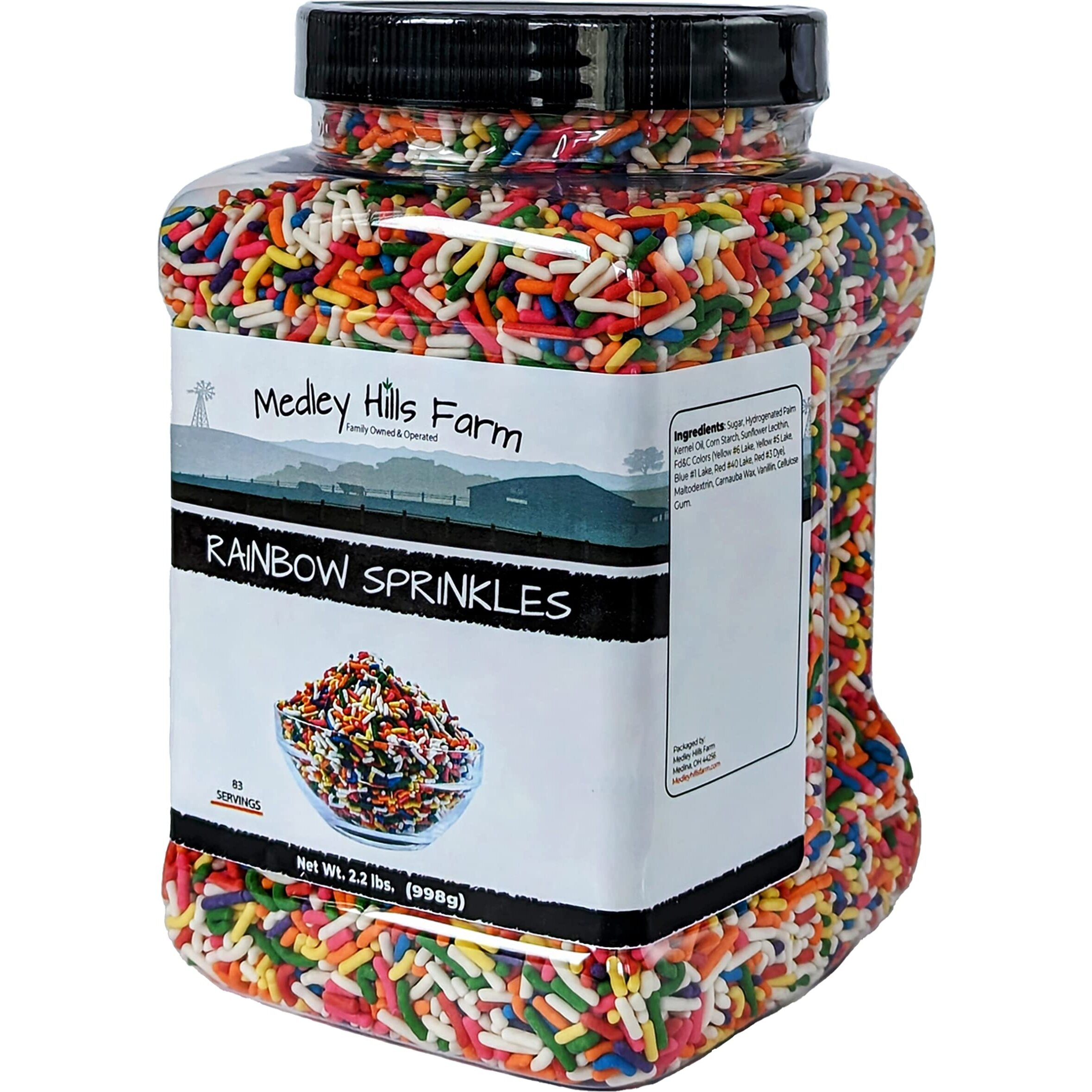 Rainbow Sprinkles By Medley Hills Farm In Reusable Container 2.2 Lbs. - Great Bulk Rainbow Sprinkles For Cake Decorating - Kosher Sprinkles For Cookie Decorating - Brownies And Ice Cream Toppings