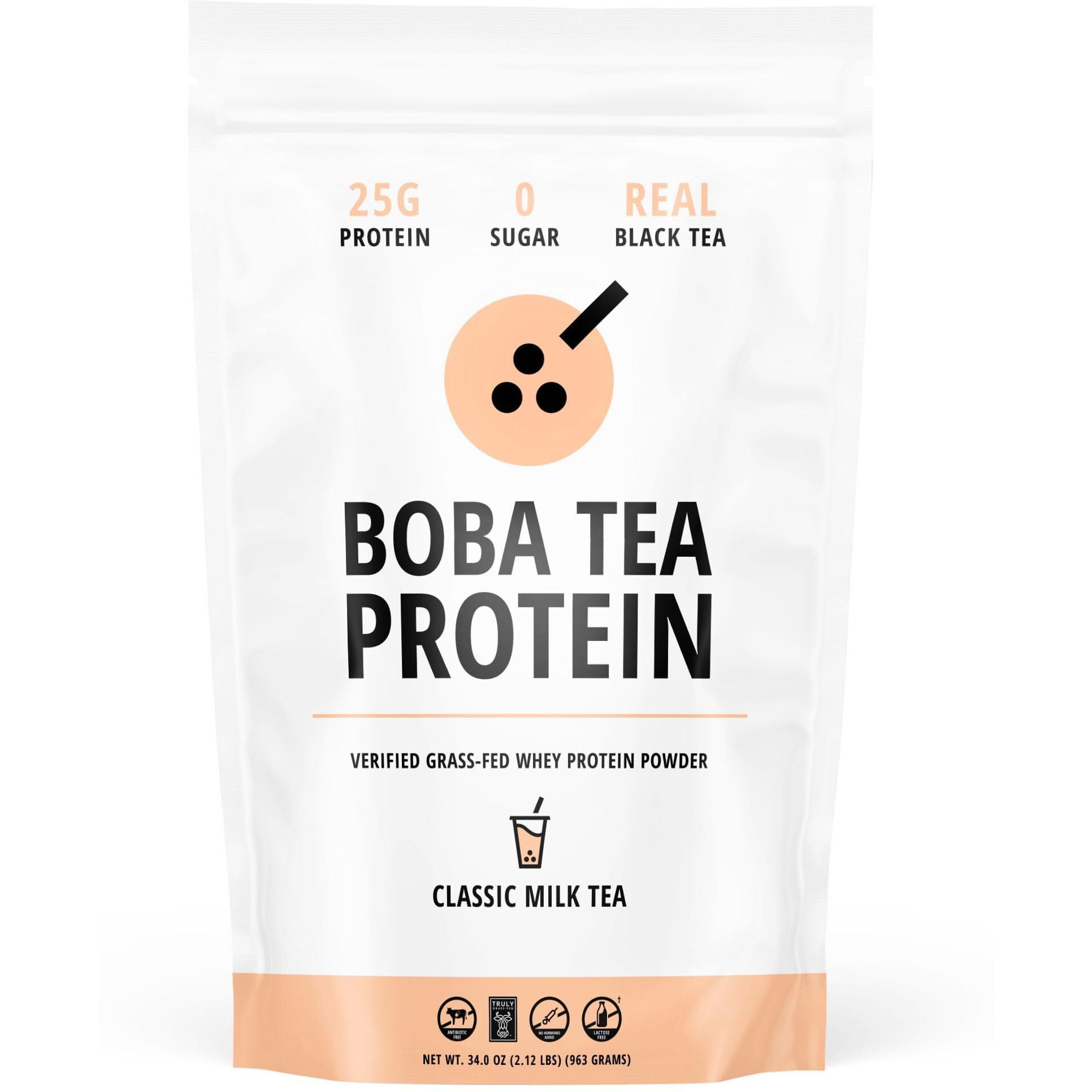 Boba Tea Protein Classic Milk Tea | 25G Grass-Fed Whey Protein Isolate Powder | Gluten-Free & Soy-Free Bubble Tea Protein Drink | Real Ingredients & Lactose-Free Protein Drink | 25 Servings