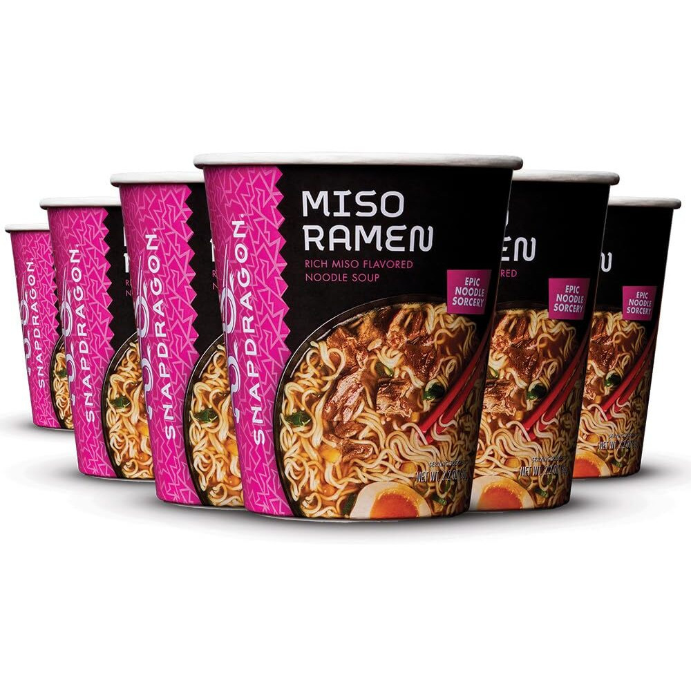 Snapdragon Miso Ramen Six Pack - Rich Miso Broth With Authentic Ramen Noodles Satisfy Your Craving, Includes Six 2.2 Oz Cups