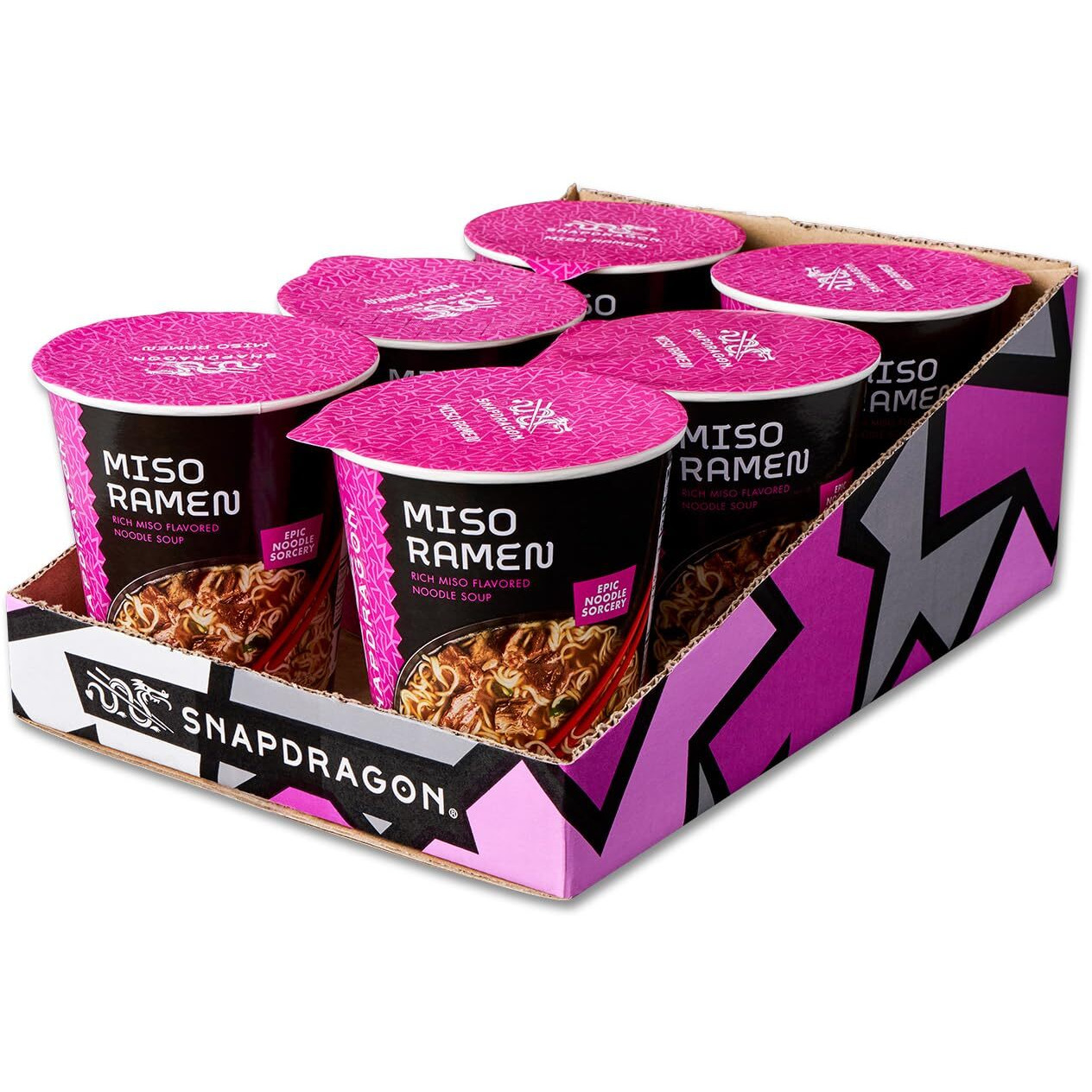 Snapdragon Miso Ramen Six Pack - Rich Miso Broth With Authentic Ramen Noodles Satisfy Your Craving, Includes Six 2.2 Oz Cups