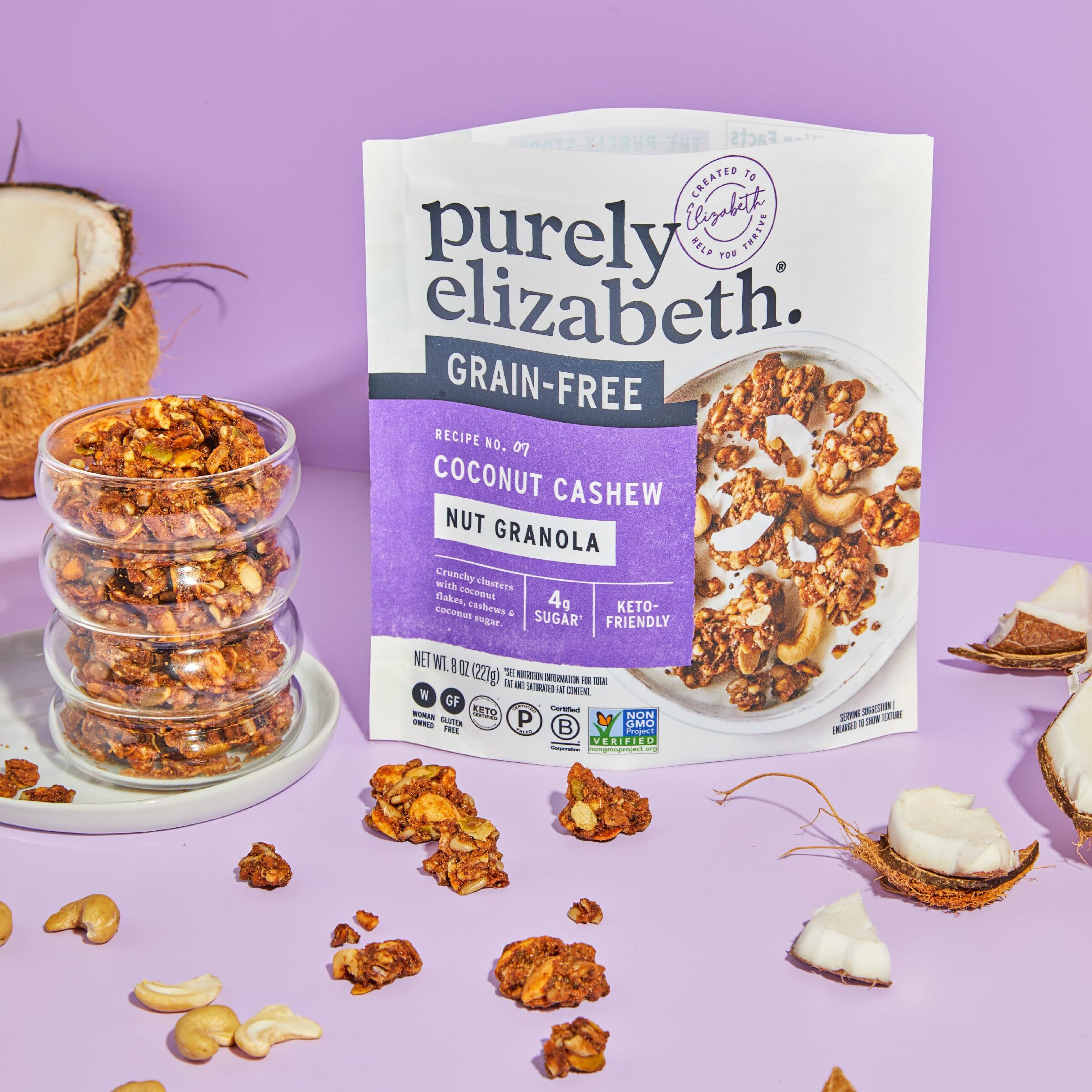 Purely Elizabeth Keto Granola Best Sellers Variety Pack, Made With Nuts And Seeds, Grain-Free, Gluten-Free, Non-Gmo (3Ct, 8Oz Bags)