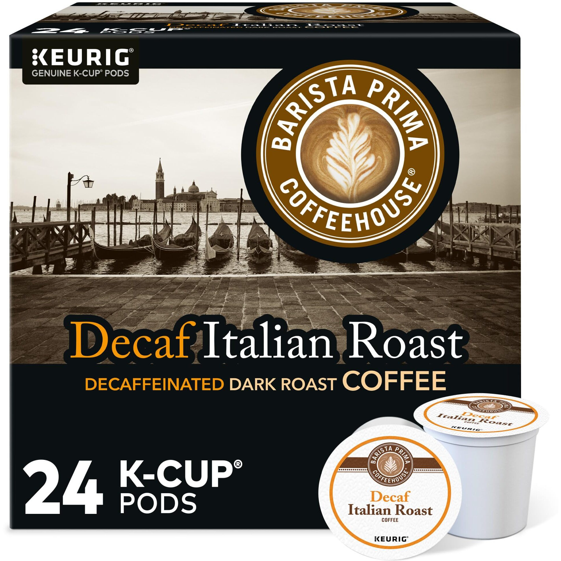 Barista Prima Coffeehouse, Italian Roast Decaf Keurig Single Serve K-Cup Pods, 96 Count