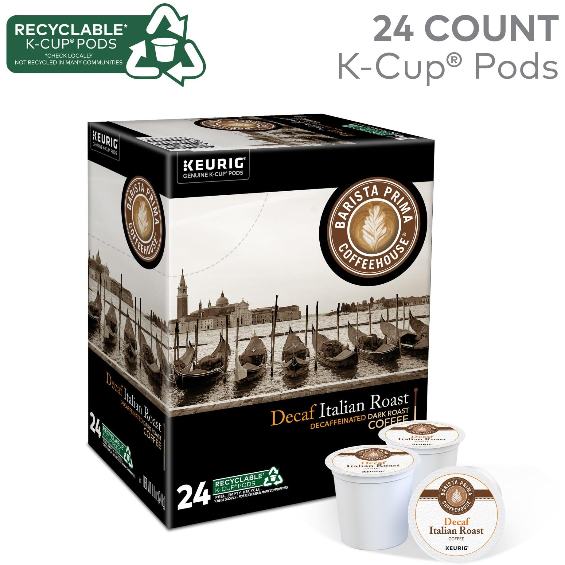 Barista Prima Coffeehouse, Italian Roast Decaf Keurig Single Serve K-Cup Pods, 96 Count