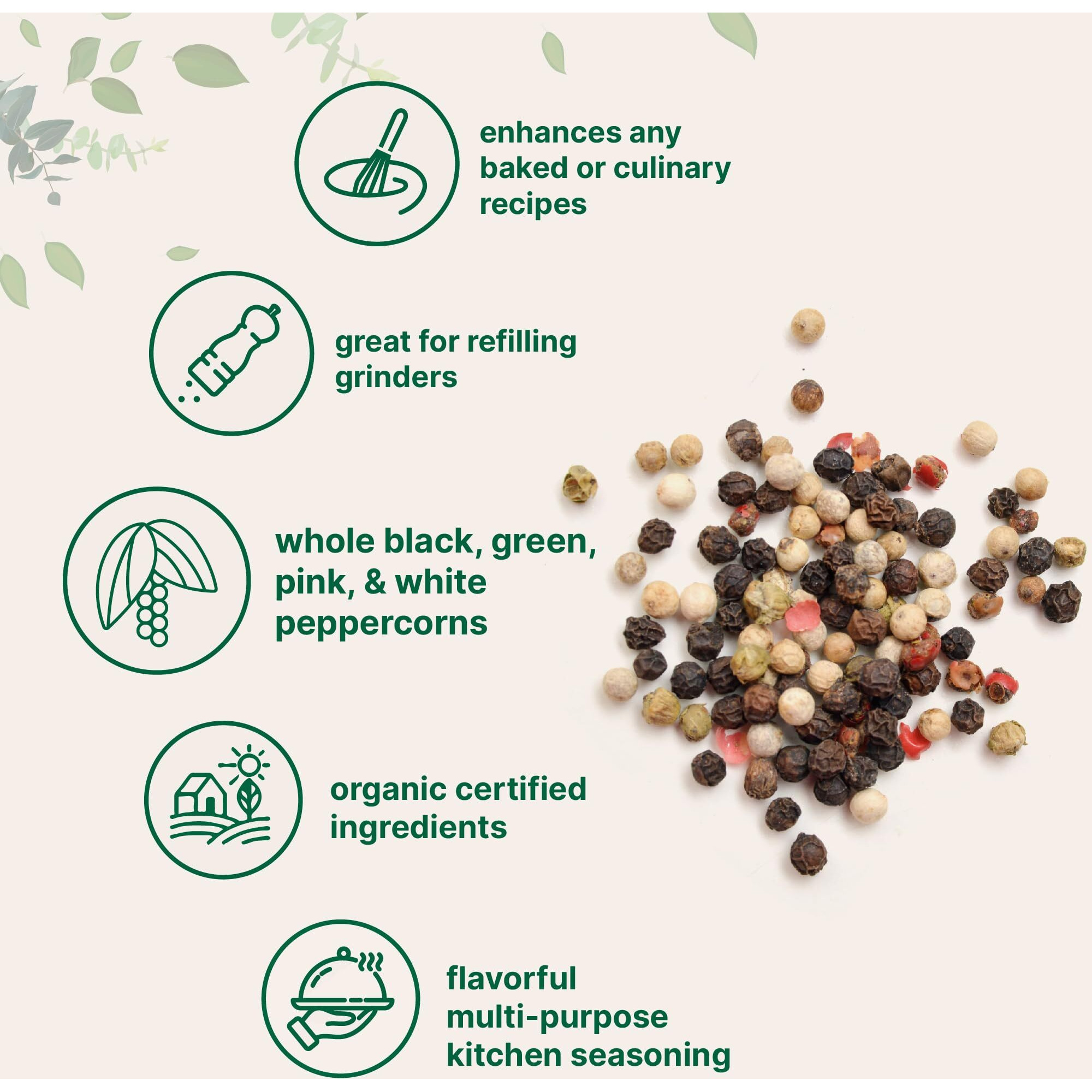 Micro Ingredients Organic Whole Rainbow Peppercorns, 2Lbs | Premium Whole Peppercorns For Grinder Refill | Great For Seasonings, Meats & Vegetables | Additive Free, Non-Gmo, Bulk Supply