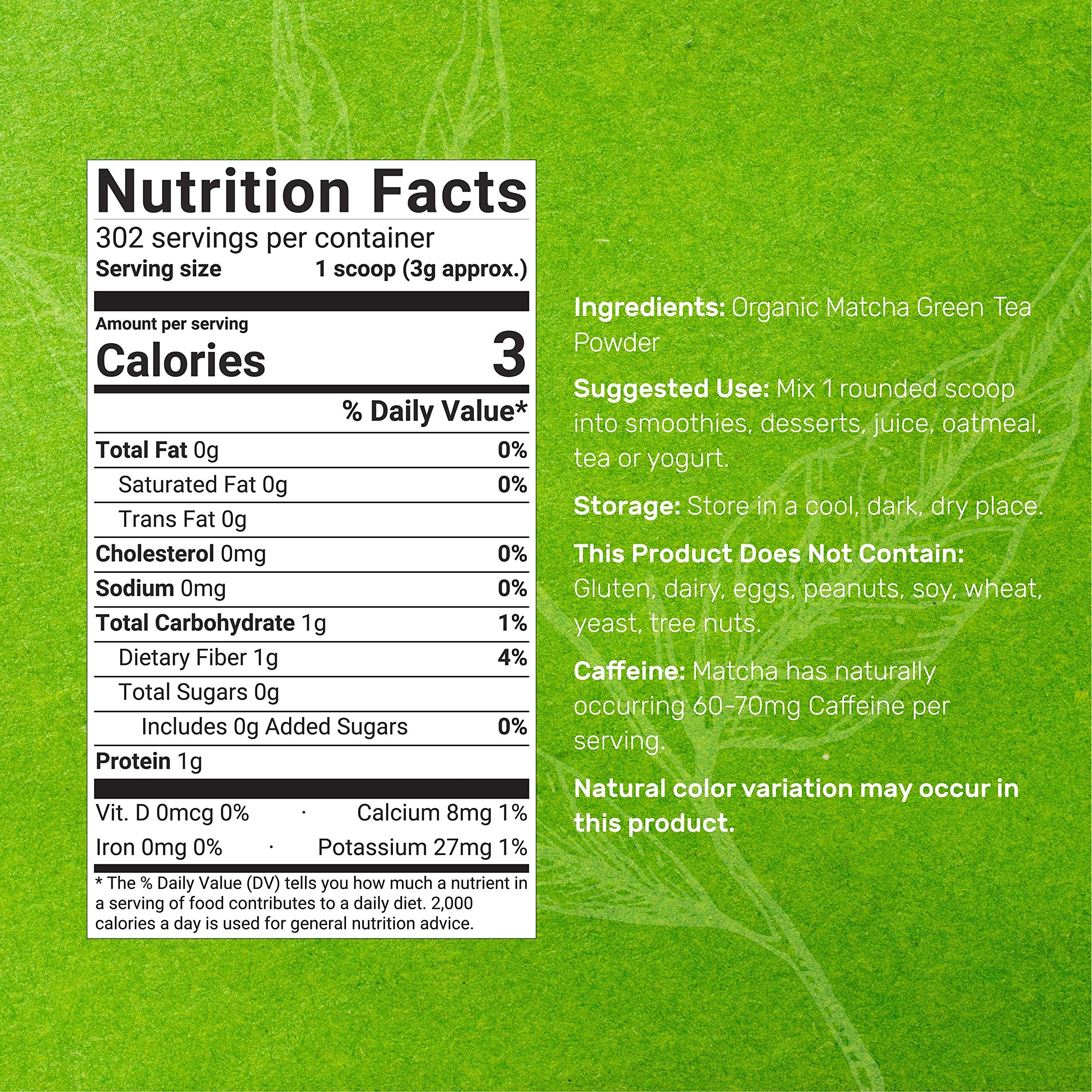 Organic Matcha Green Tea Powder, 2Lbs (907G) | Zero Sugar, First Harvest | Culinary Grade, Cafe Mix, Keto Friendly, Genuine Japanese Source, Non-Gmo, Vegetarian