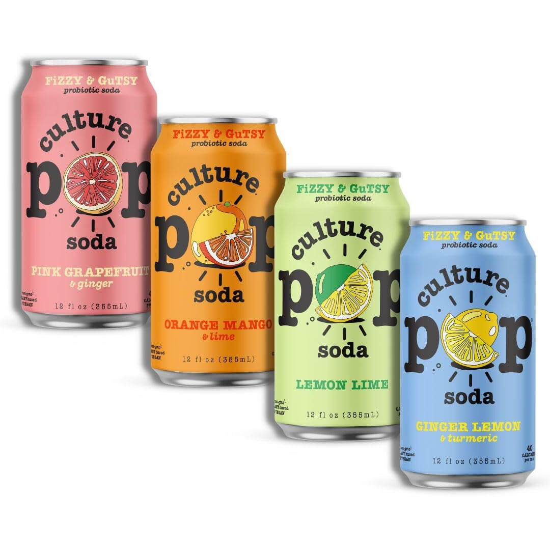 Culture Pop Soda Sparkling Probiotic Drink, Vegan Soda For Gut Health, Non-Gmo, Gf, No Added Sugar, 12 Pack, 12 Fl Oz Cans, Zesty & Tarty Variety Pack