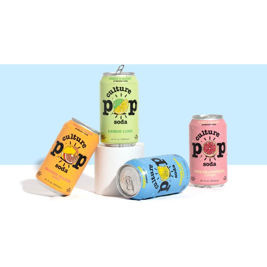 Culture Pop Soda Sparkling Probiotic Drink, Vegan Soda For Gut Health, Non-Gmo, Gf, No Added Sugar, 12 Pack, 12 Fl Oz Cans, Zesty & Tarty Variety Pack